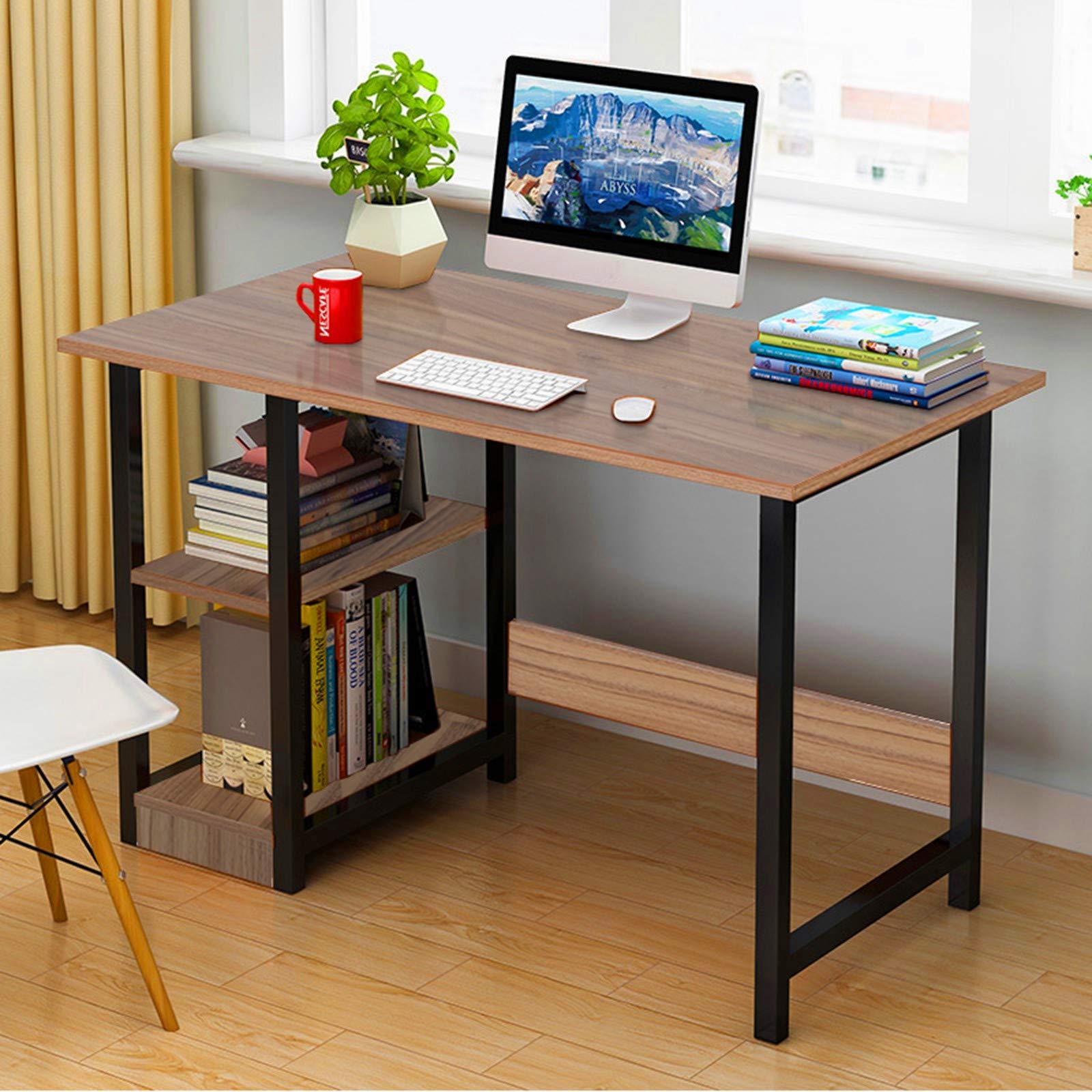 39.4 Inch Home Office Computer Desk - Modern Simple Writing Workstation for Students & Professionals | Study Desk, Laptop PC Table with Fast US Shipping | Perfect for Small Spaces, Dorm Rooms & Home Offices (Brown)
