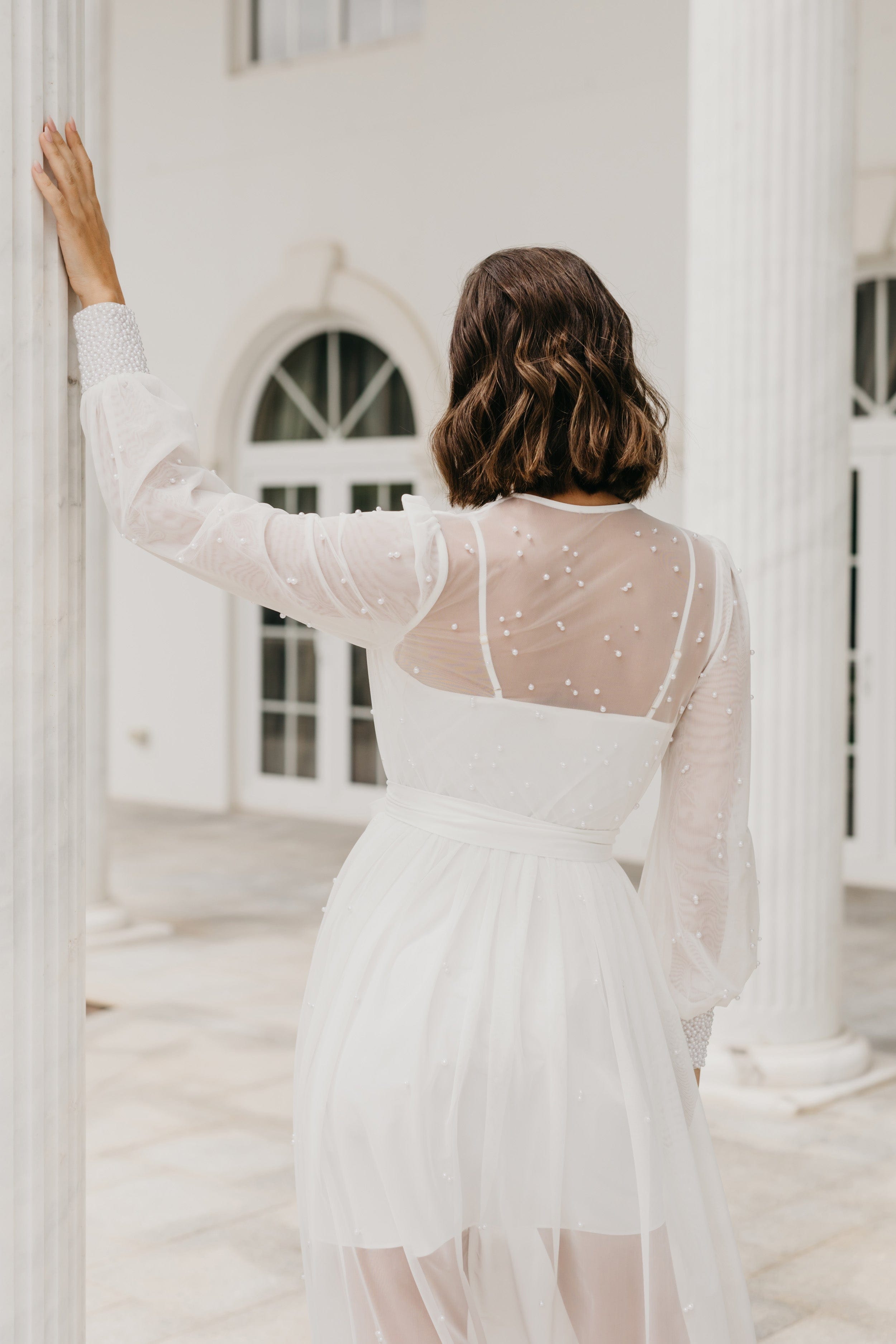 Elegant Ivy Hand-Beaded Pearl Mesh Maxi Dress with Slip - Perfect for Weddings, Parties & Special Occasions