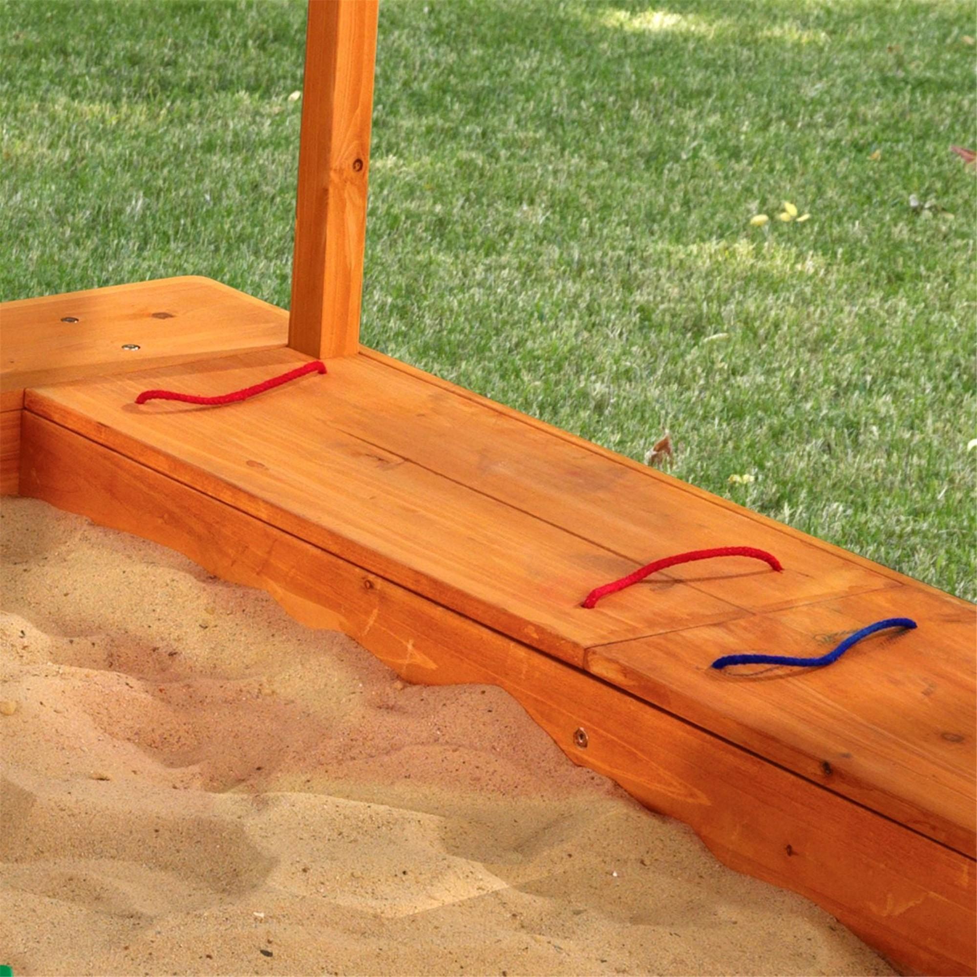 KidKraft Outdoor Sandbox with Canopy - Navy & White Sand Box for Kids, Durable Wooden Sandpit with Sunshade for Backyard, Beach & Playground Fun