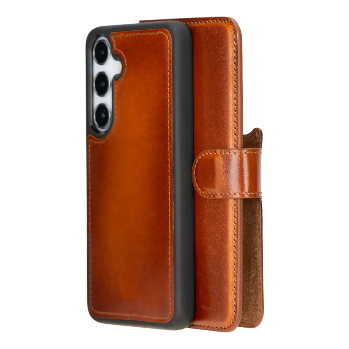 Premium Burnished Tan Magnetic Leather Wallet Case for Samsung Galaxy S25 Plus - Slim Protective Cover with Card Slots for Everyday Use & Travel