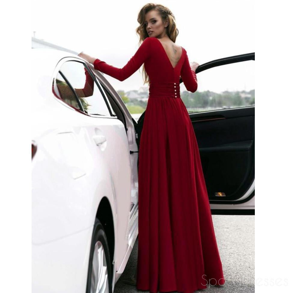 Elegant Long Sleeve V-Neck Side Slit Evening Gown for Prom & Formal Events - Perfect for Homecoming, Wedding Guest & Black Tie Occasions