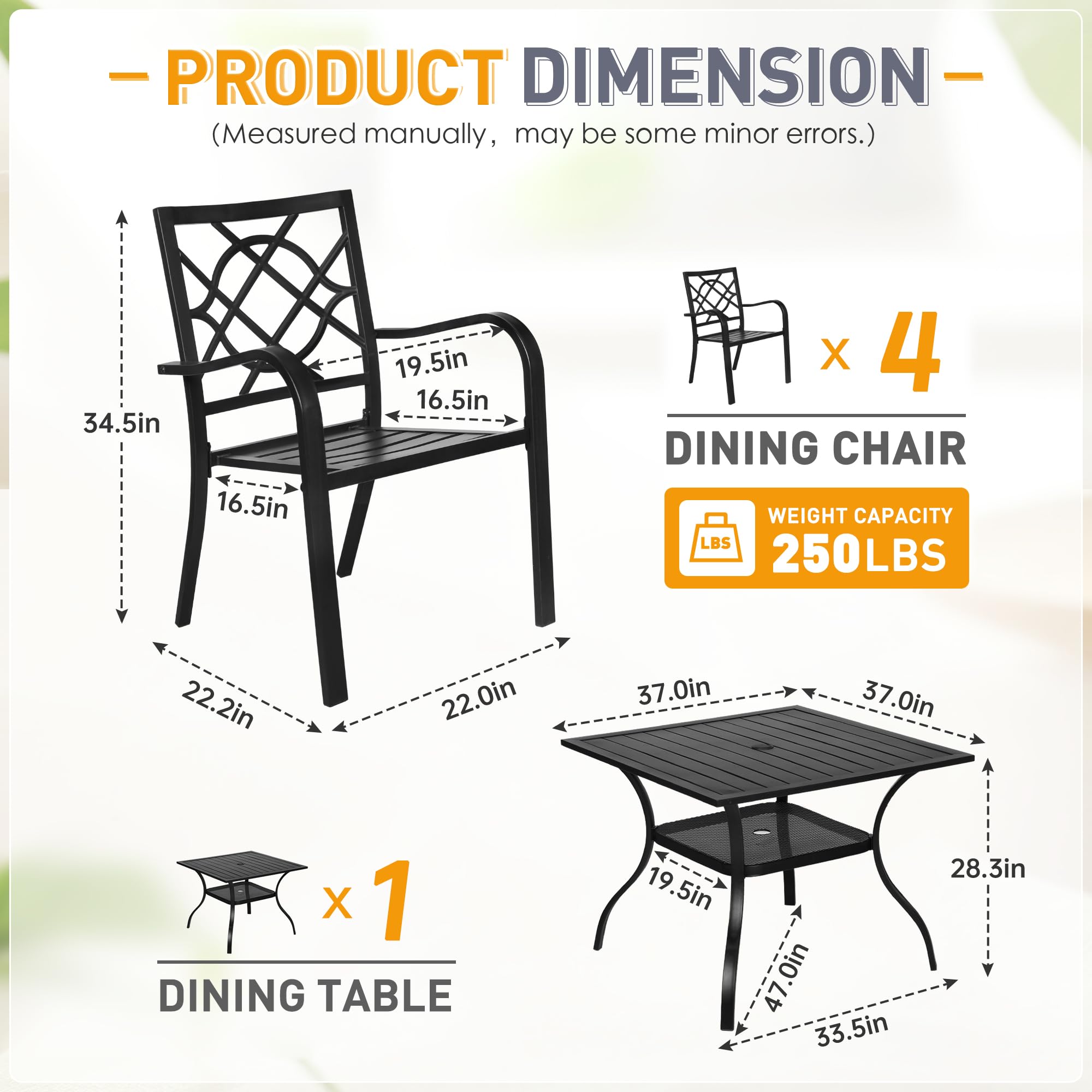 SUNCROWN 5-Piece Outdoor Wrought Iron Patio Dining Set - 4 Stackable Metal Chairs & 1 Steel Slat Bistro Table for Garden, Backyard, Deck - Perfect for Outdoor Entertaining, BBQ Parties, and Relaxing in Your Yard