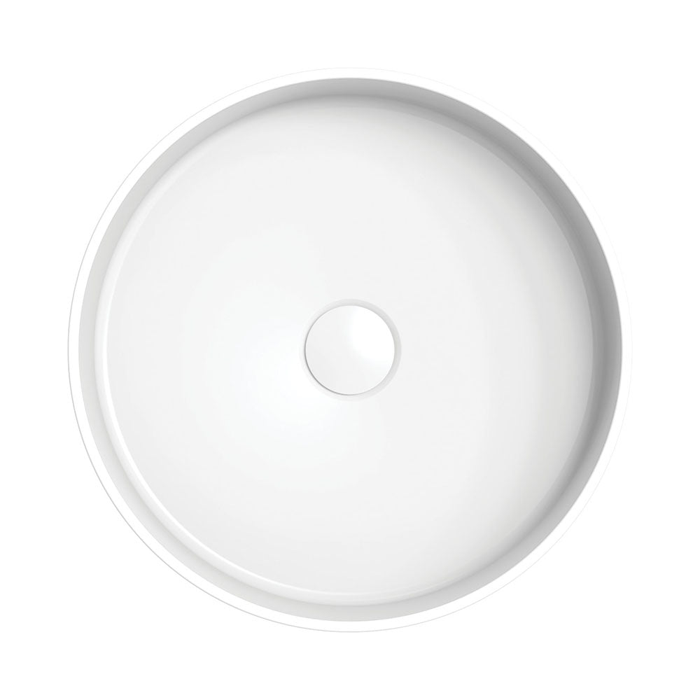 Fienza CSB802 Minka Round Solid Surface Above Counter Bathroom Sink, Matte White - Modern Vanity Basin for Bathroom & Powder Room Renovation