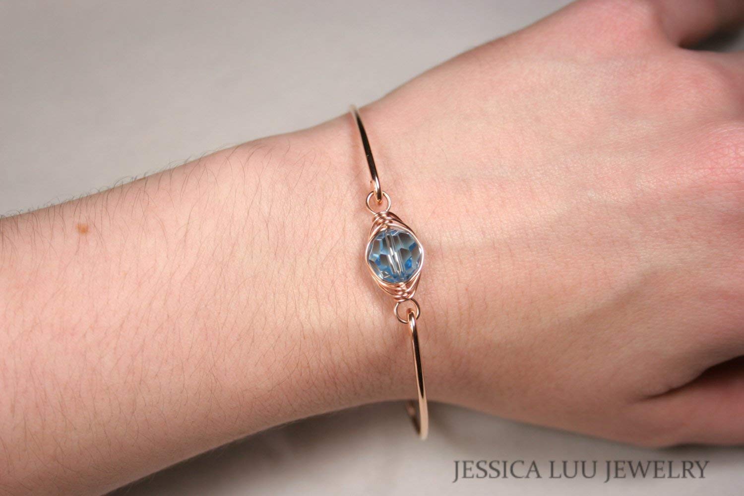 Handmade Rose Gold Aquamarine Crystal Bangle Bracelet for Women - Elegant Gift for Birthday, Anniversary & Special Occasions