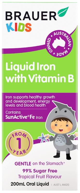 Brauer Kids Liquid Iron with Vitamin B - Immune Support & Energy Booster for Children - Great for Picky Eaters & Active Kids