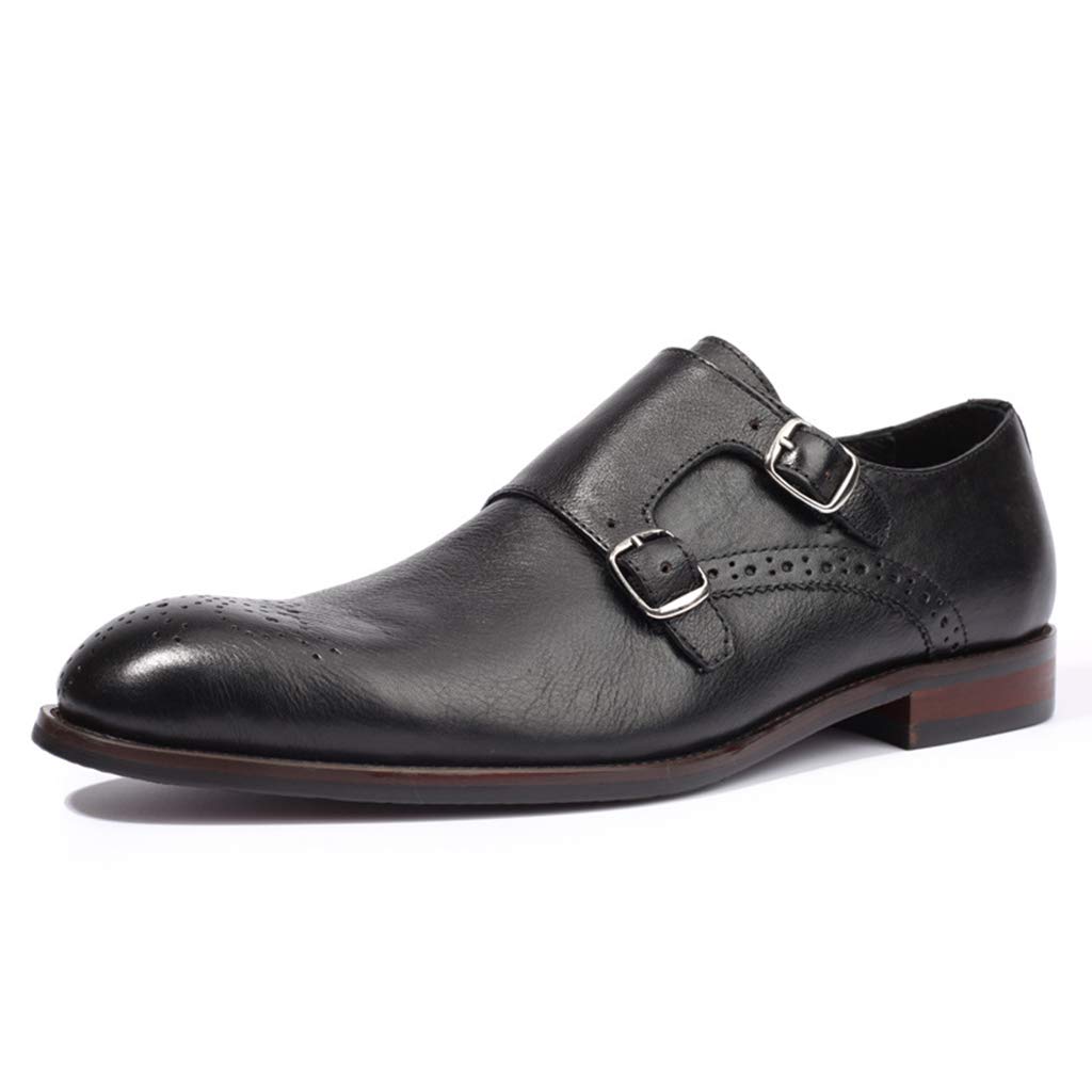 Premium Men's Business Leather Dress Shoes for Wedding, Banquet & Work - Slip-On Buckle Design - Black (Size 44/UK 9.5/US 10) - Perfect for Formal Events, Office & Daily Professional Wear