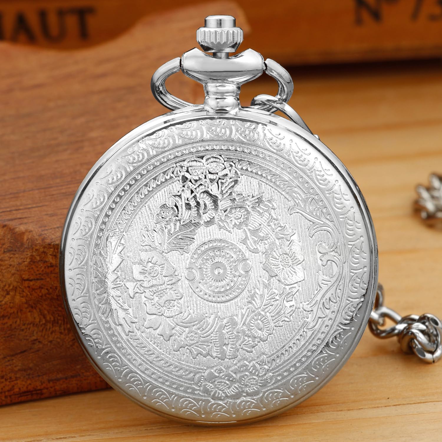 Vintage Roman Numeral Quartz Pocket Watch - Silver Smooth Round Case, White Dial with Belt Clip Chain - Perfect for Steampunk Costumes, Weddings & Collectors