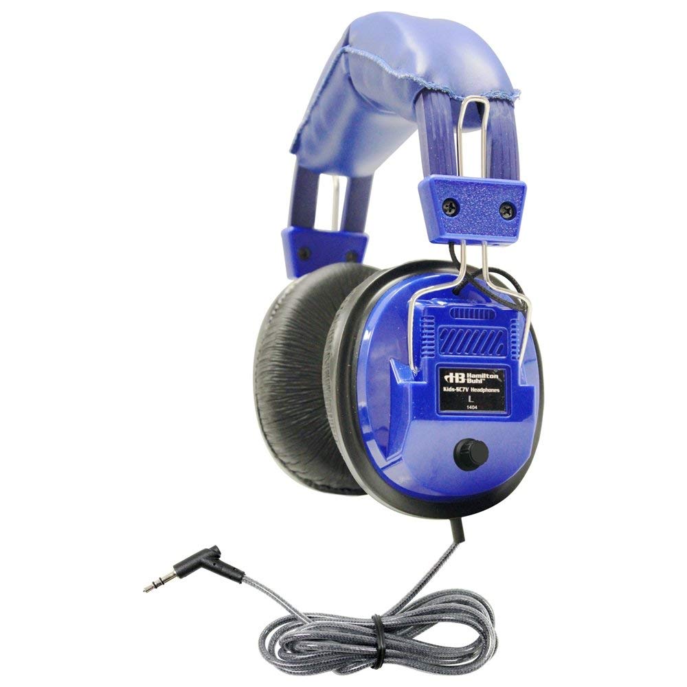HamiltonBuhl SC-7V Kids Classroom Headphones - 12 Pack Blue Stereo Headphones with 3.5mm Plug & Volume Control - Perfect for School, Online Learning & Computer Labs