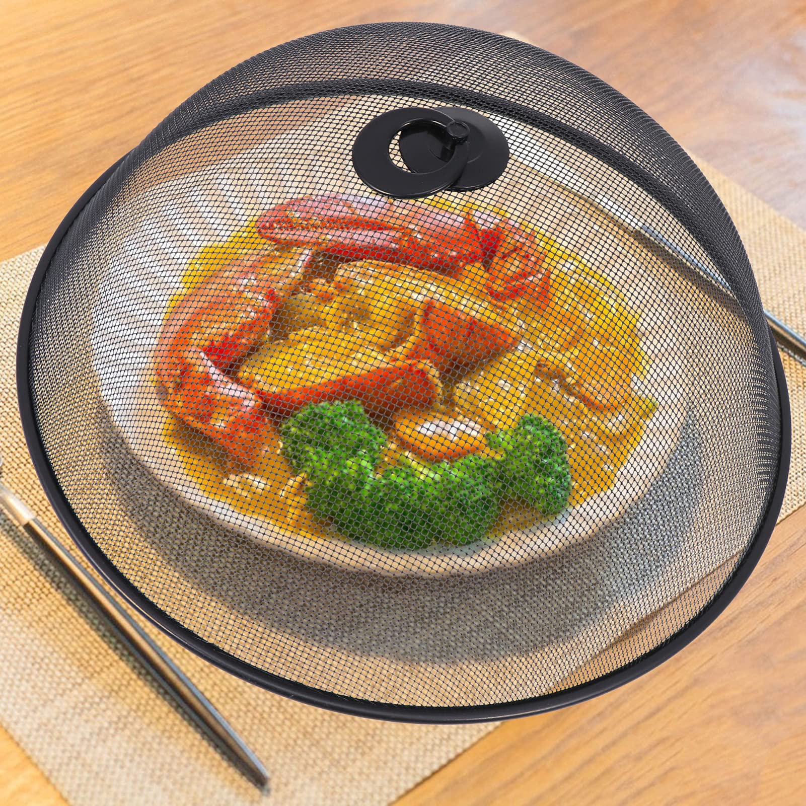 2-Pack Mesh Food Covers - 35x35cm Round Iron Food Tent with Dome Lid for Outdoor Picnic, BBQ, Party & Camping - Keep Bugs Away from Dishes