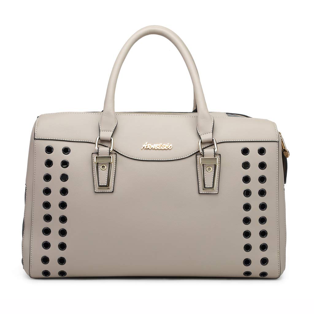 XMSG Fashion PU Leather Pet Carrier Handbag - Dog & Cat Tote Bag for Hiking (40x19x28cm, Gray) | Perfect for Travel, Shopping & Outdoor Adventures