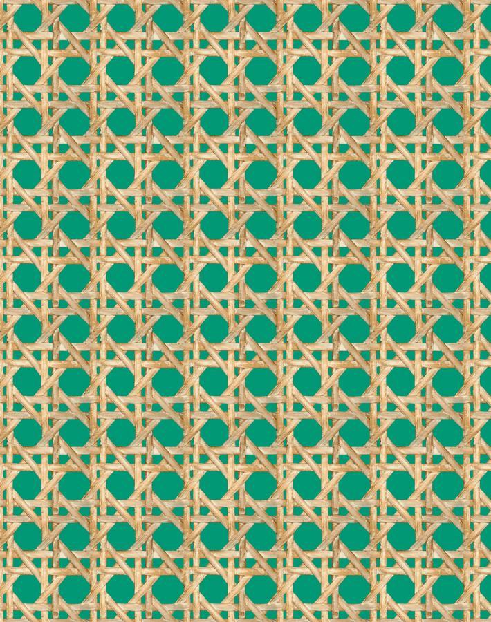 Faux Large Caning Wallpaper - Emerald Green Peel and Stick Wallpaper by Wallshoppe | Perfect for Living Room, Bedroom, and Office Decor