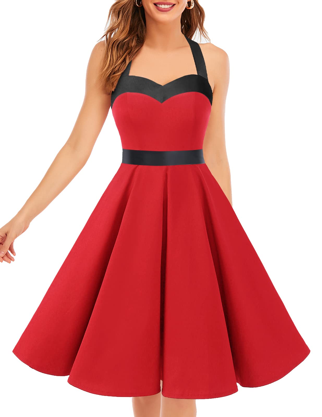 Vintage 1950s Cocktail Party Dress for Women - Retro Halter Swing Dress for Wedding Guest, Rockabilly Dance, Pinup Style | Perfect for Cocktail Parties, Vintage Themed Events & Special Occasions