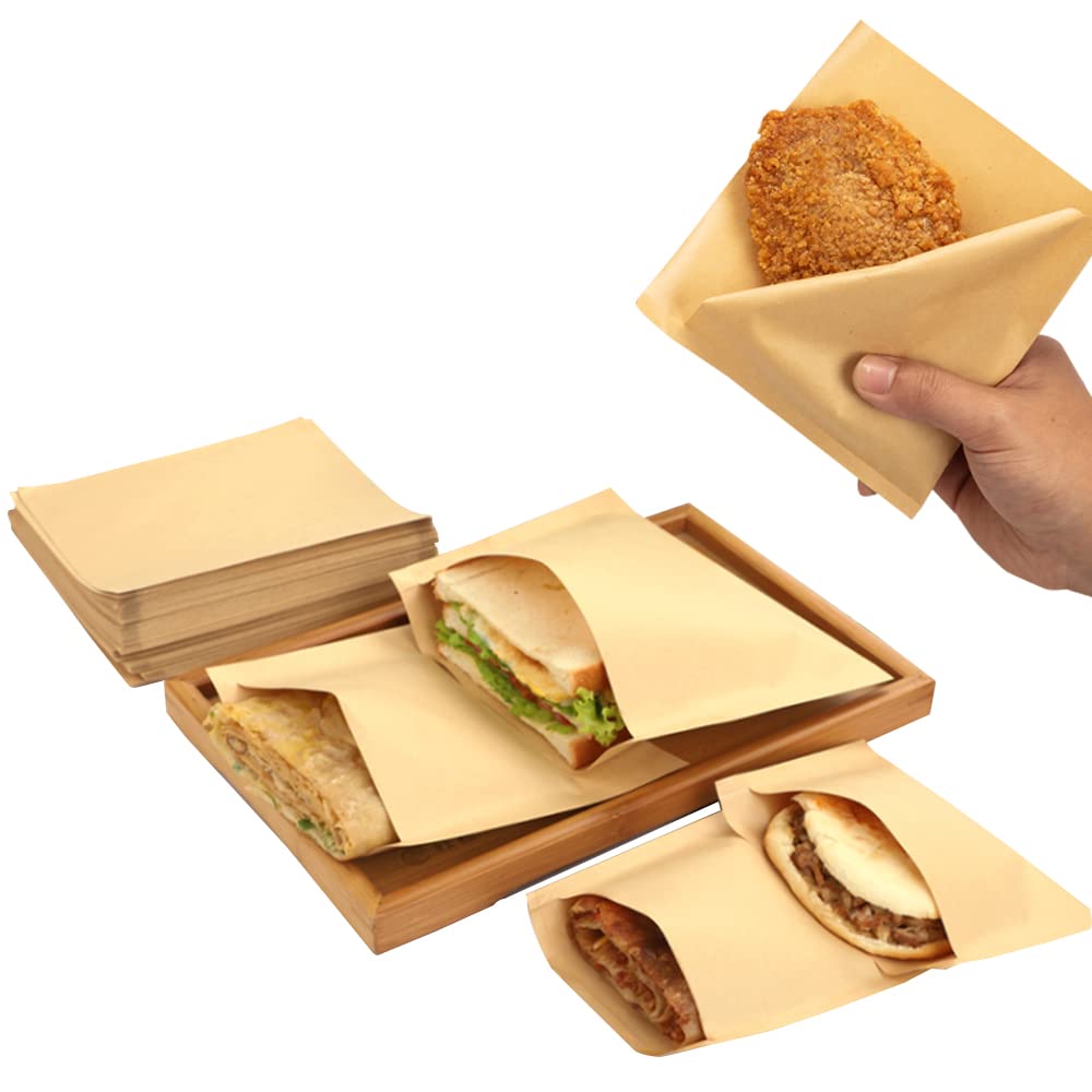 Eco-Friendly Kraft Paper Cookie Bags - 4.52 x 4.92-inch Flat Glassine Wax Treat Snack Bags (100Pcs) for Candies, Chocolate, Pastries, Potato Chips & Desserts | Perfect for Bakery Treats, Party Favors & Gift Packaging