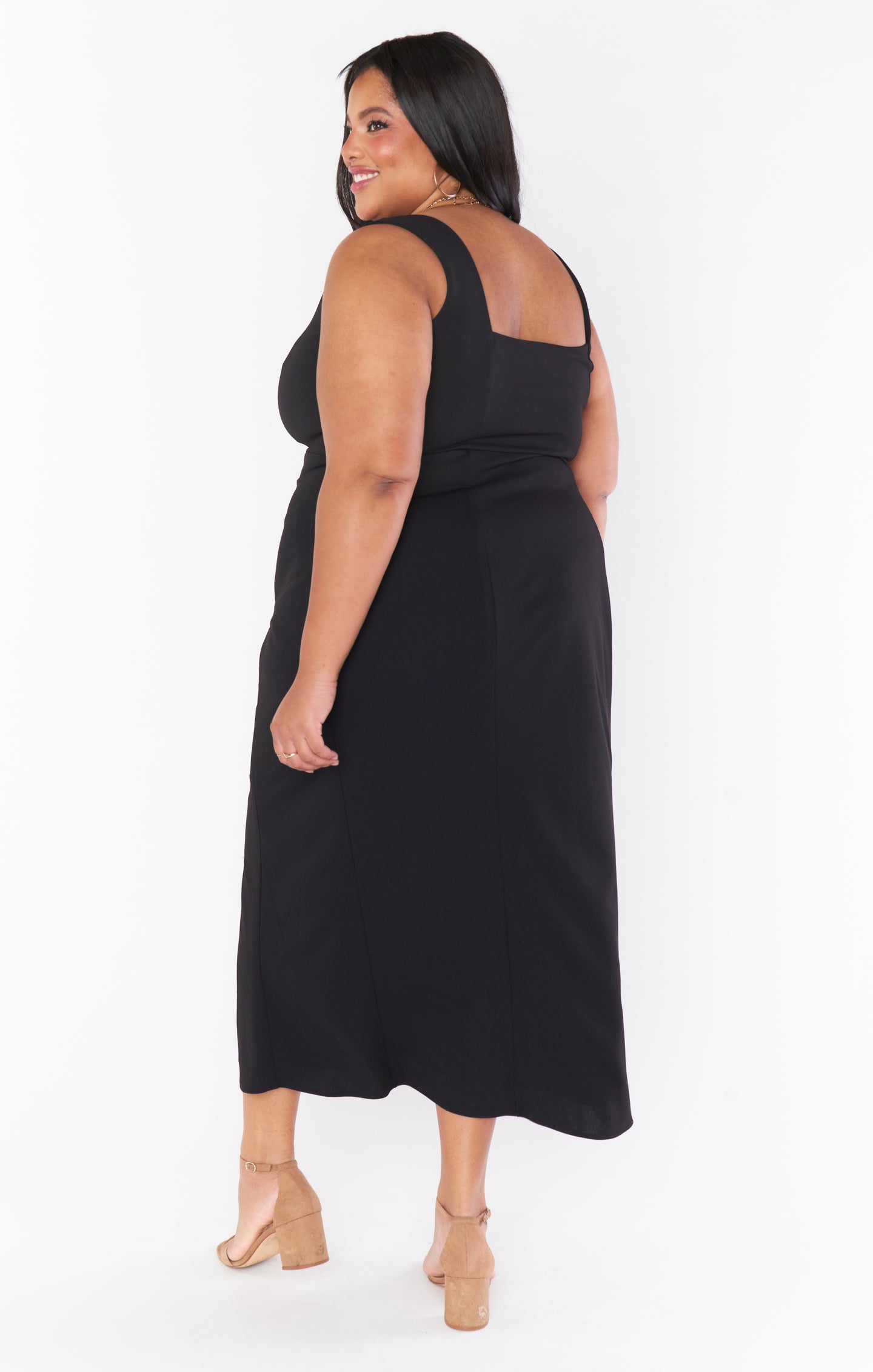 Eden Black Stretch Midi Dress - Flattering Bodycon Style for Women | Perfect for Parties, Dates & Office Wear