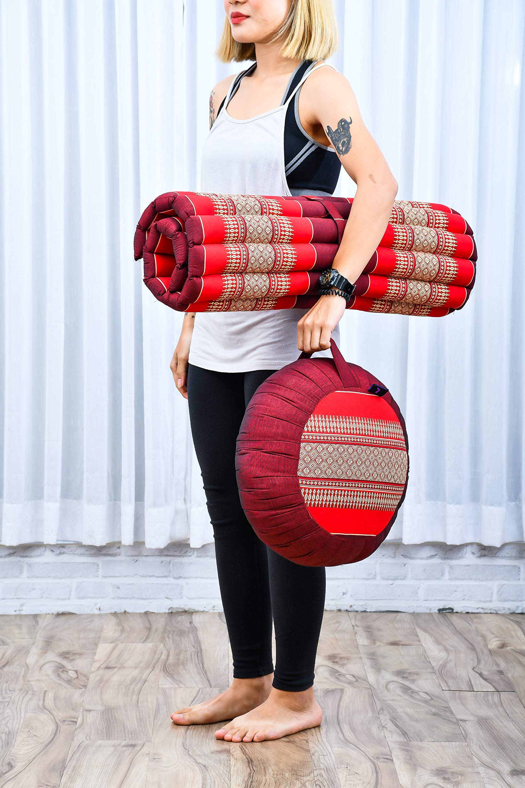 Leewadee Meditation Cushion Set - Premium Round Zafu Pillow & Square Zabuton Mat with Kapok Filling for Yoga, Zen Practice & Home Meditation (Comfortable Floor Seating for Beginners & Experts)