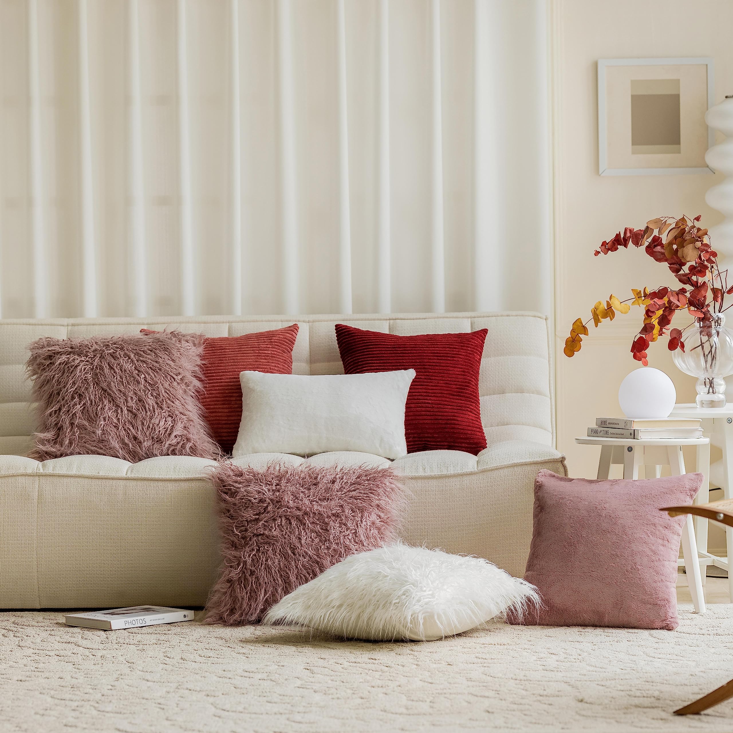 Premium 26x26 Inch Faux Fur Throw Pillow Cover - Soft Dusty Pink Euro Sham for Couch, Sofa & Bedroom Decor - 66x66cm Luxury Cushion Case - Perfect for Living Room, Nursery & Cozy Home Styling