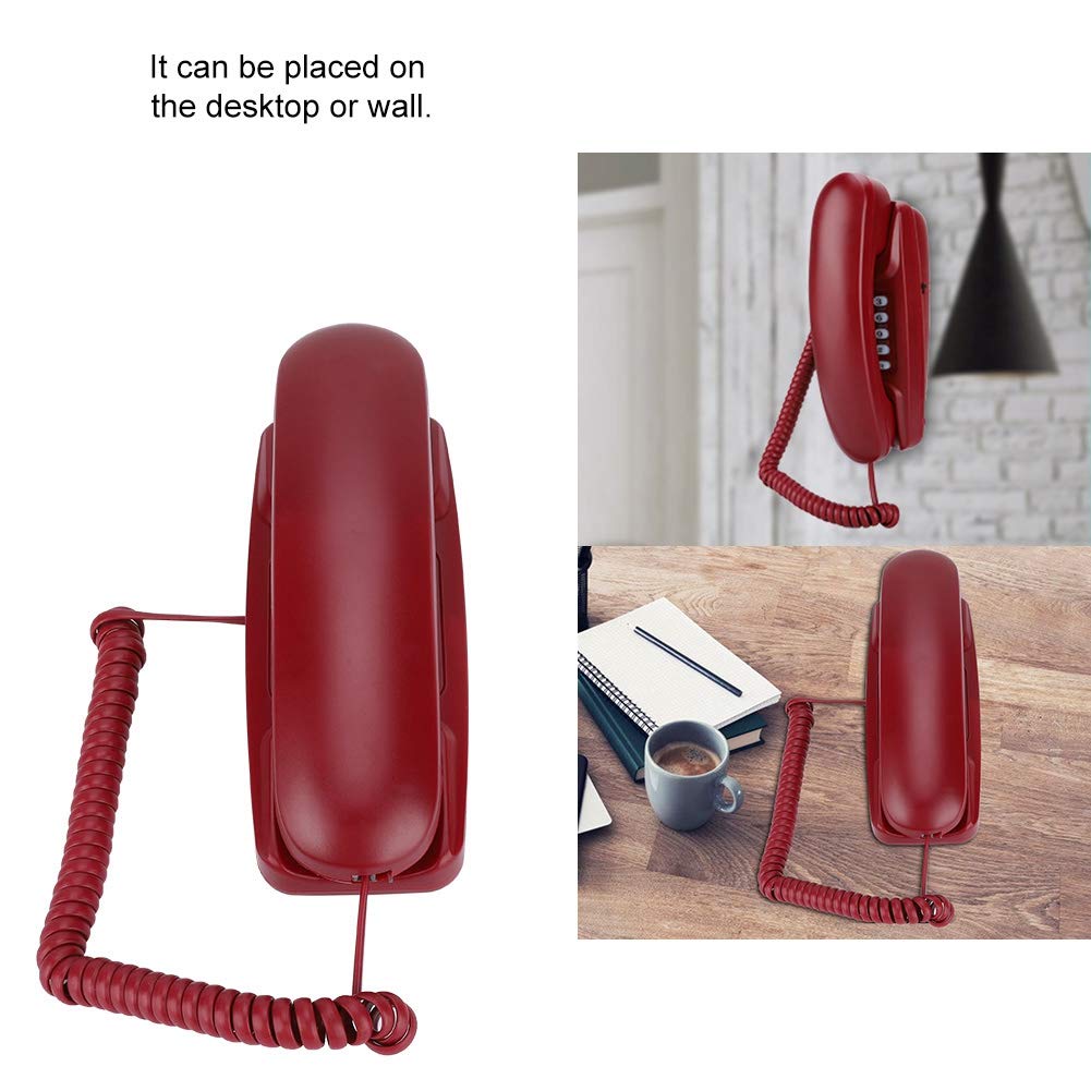 Bewinner Corded Landline Phone - No Caller ID Display, Desktop Wall Phone for Home with Flash/Mute/Redial (Red) - Perfect for Home Office, Kitchen, and Bedroom Use