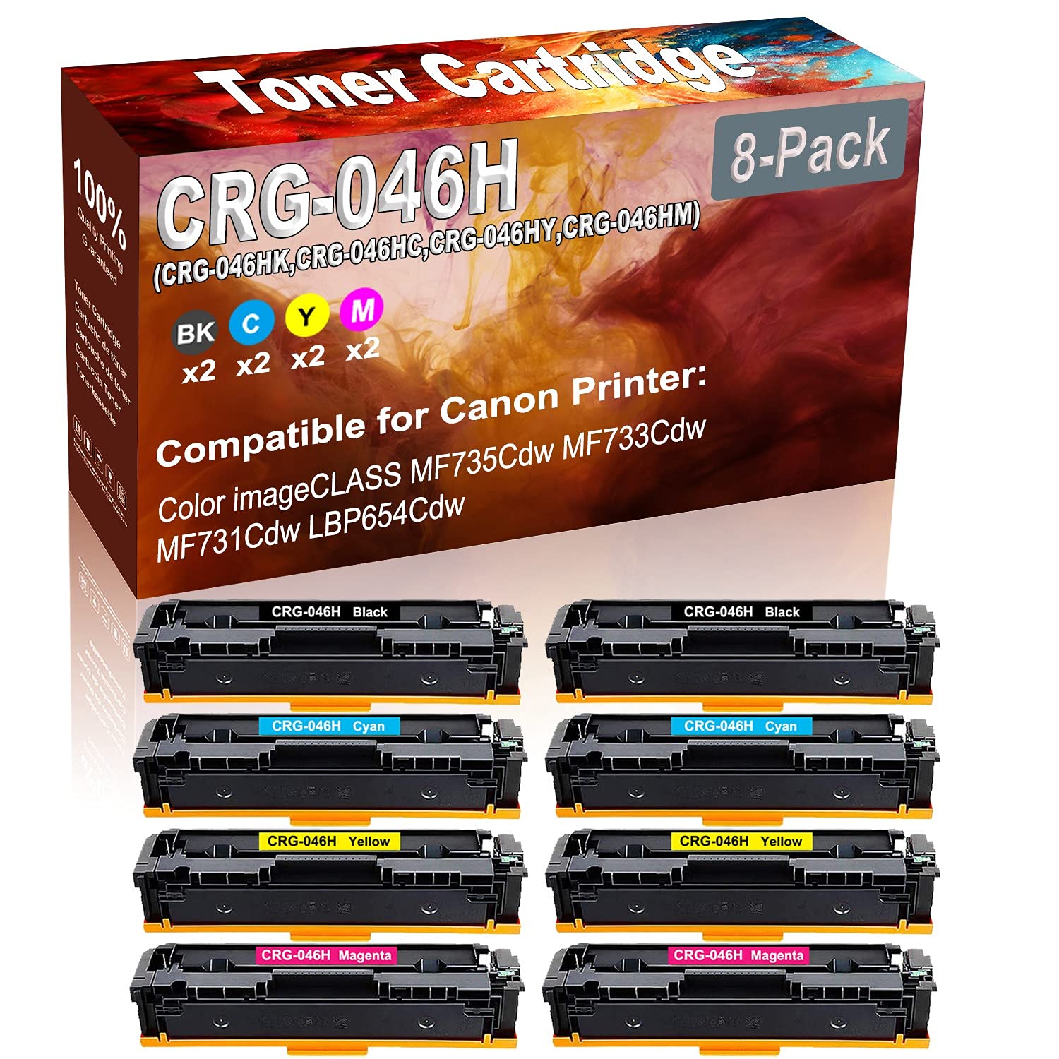 8-Pack (2BK+2C+2Y+2M) High Capacity Replacement Toner Cartridge for Canon imageCLASS MF735Cdw Laser Printer - Compatible with CRG-046HK/CRG-046HC/CRG-046HY/CRG-046HM - Ideal for Office & Home Printing Needs