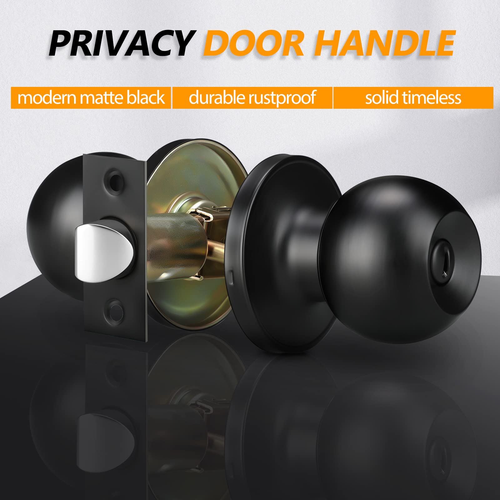 **15 Pack Matte Black Round Privacy Door Knobs - Stainless Steel Keyless Interior Handle for Bedroom, Bathroom, Office & Classroom Doors | Bulk Door Hardware Set for Home & Commercial Use**