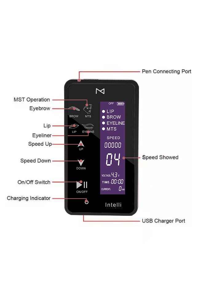**Mellie Permanent Makeup Machine - Digital Touch Screen Panel for Microblading, Ombre Powder Brows, Lips & Eyeliner - LCD Control Panel - Multi-Function Tattoo Device (Black) - Perfect for Salon & Home Use**