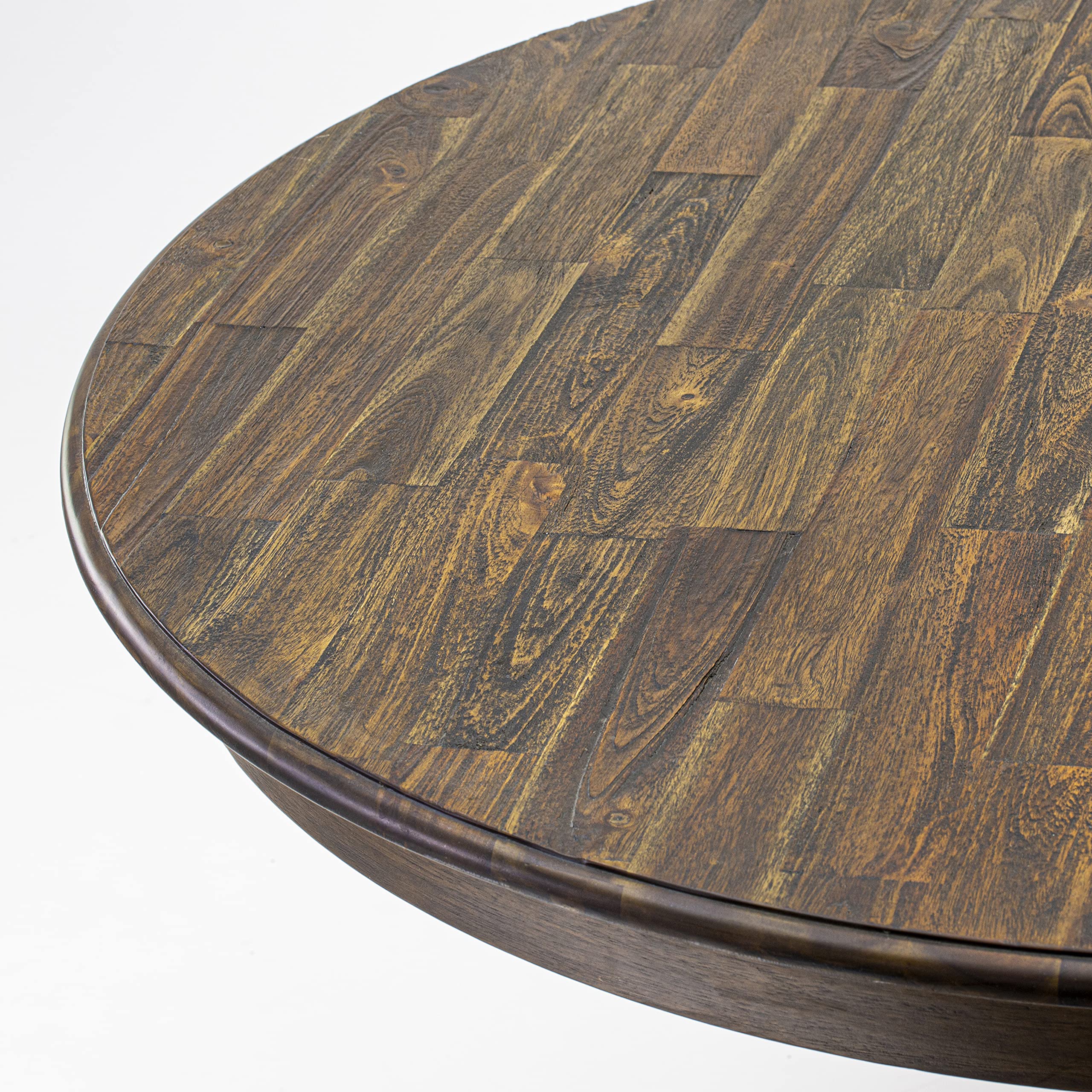 East West Furniture 5-Piece Round Dining Table Set with Pedestal Base & 4 Linen Fabric Parson Chairs, 48x48 Inch, Distressed Jacobean Finish – Perfect for Small Kitchen, Breakfast Nook, and Cozy Apartment Dining