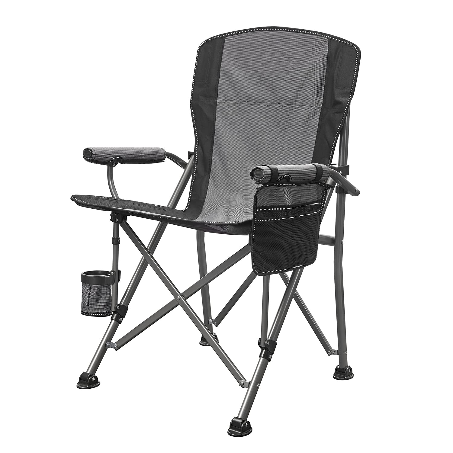 ENAVANT Portable Camping Folding Chair with Carrying Bag - Heavy Duty 450 lbs Capacity, Cup Holder & Durable Grey/Black Design - Perfect for Outdoor Adventures, Beach Trips, Backyard BBQs & Tailgating