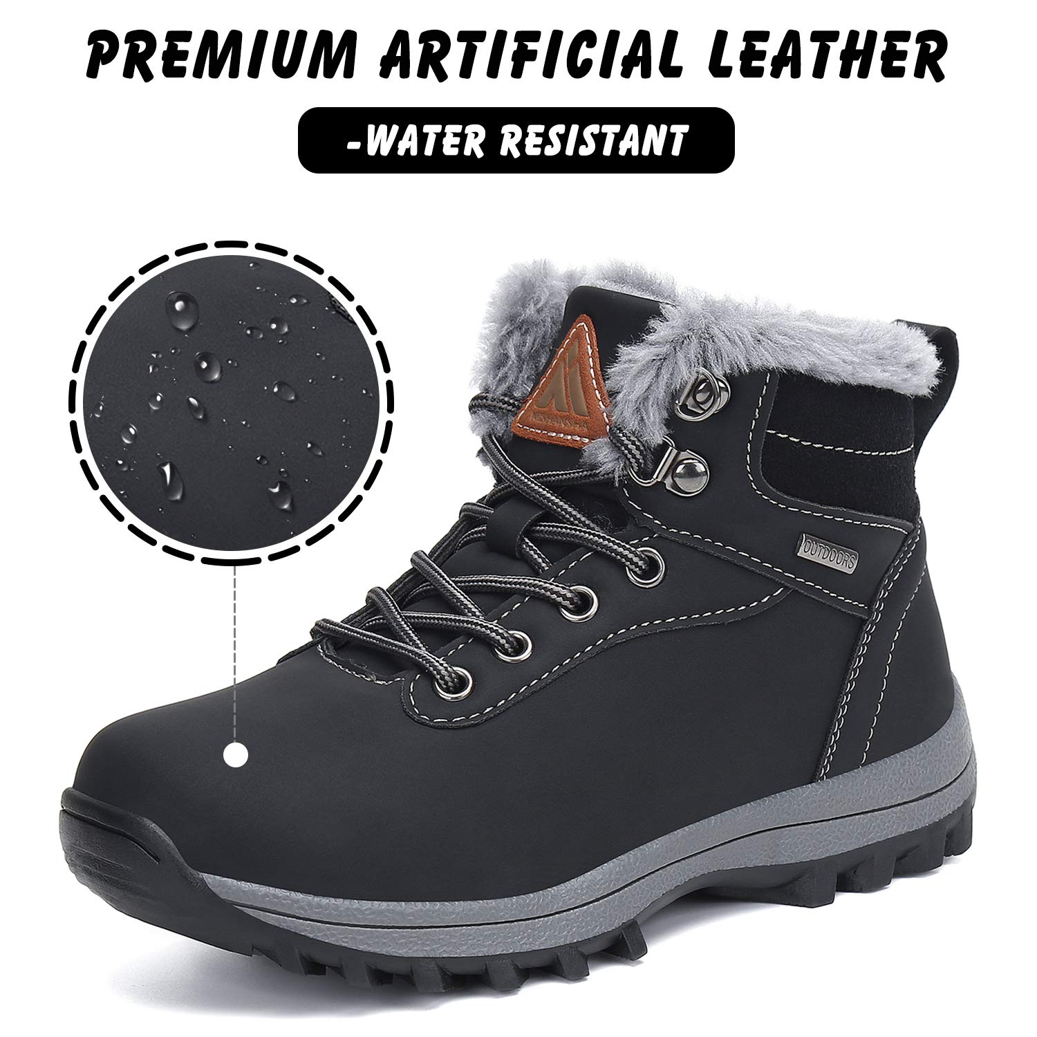 Mishansha Kids Winter Snow Boots - Waterproof Hiking Boots for Boys & Girls, Fur Lined Warm Snow Shoes for Cold Weather Outdoor Activities - Perfect for Snow Play, Winter Hiking & School Commute