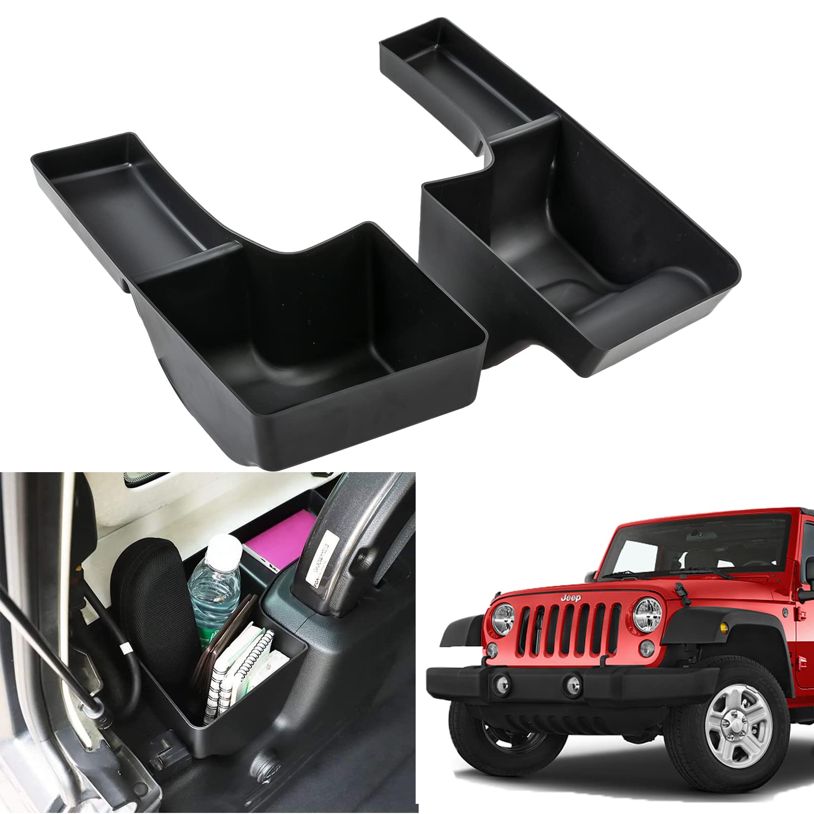 2Pcs Trunk Organizer Storage Box for 2018-2023 Jeep Wrangler JL JLU 4-Door - Rear Wheel Well Storage Bin & Cargo Tray Accessories (Fits JL 4-Door Models Only) - Perfect for Road Trips, Camping & Outdoor Adventures