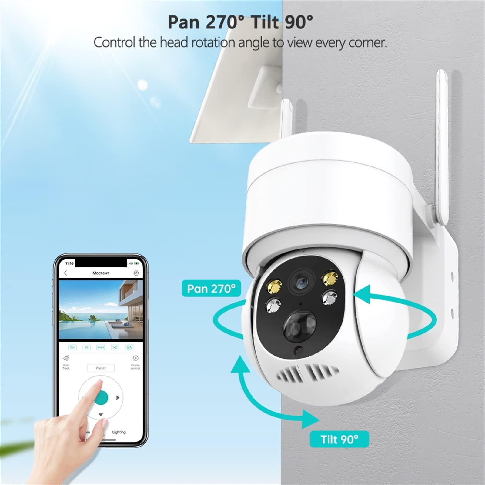 BAFEIYA Wireless Outdoor Solar Security Camera with Human Detection, Rechargeable Battery, IP65 Weatherproof, Color Night Vision, 64GB Card Included - Ideal for Home, Yard, and Business Surveillance
