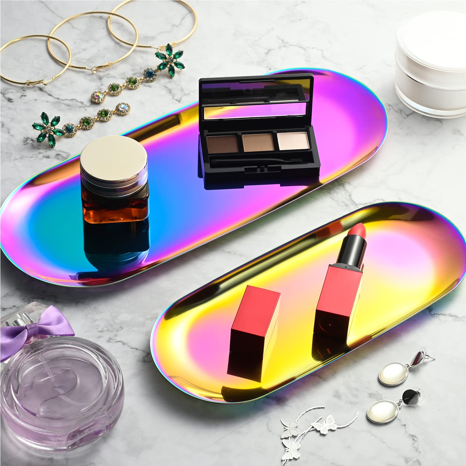Stainless Steel Tray for Jewelry & Makeup - 2-Piece Set for Vanity & Decor