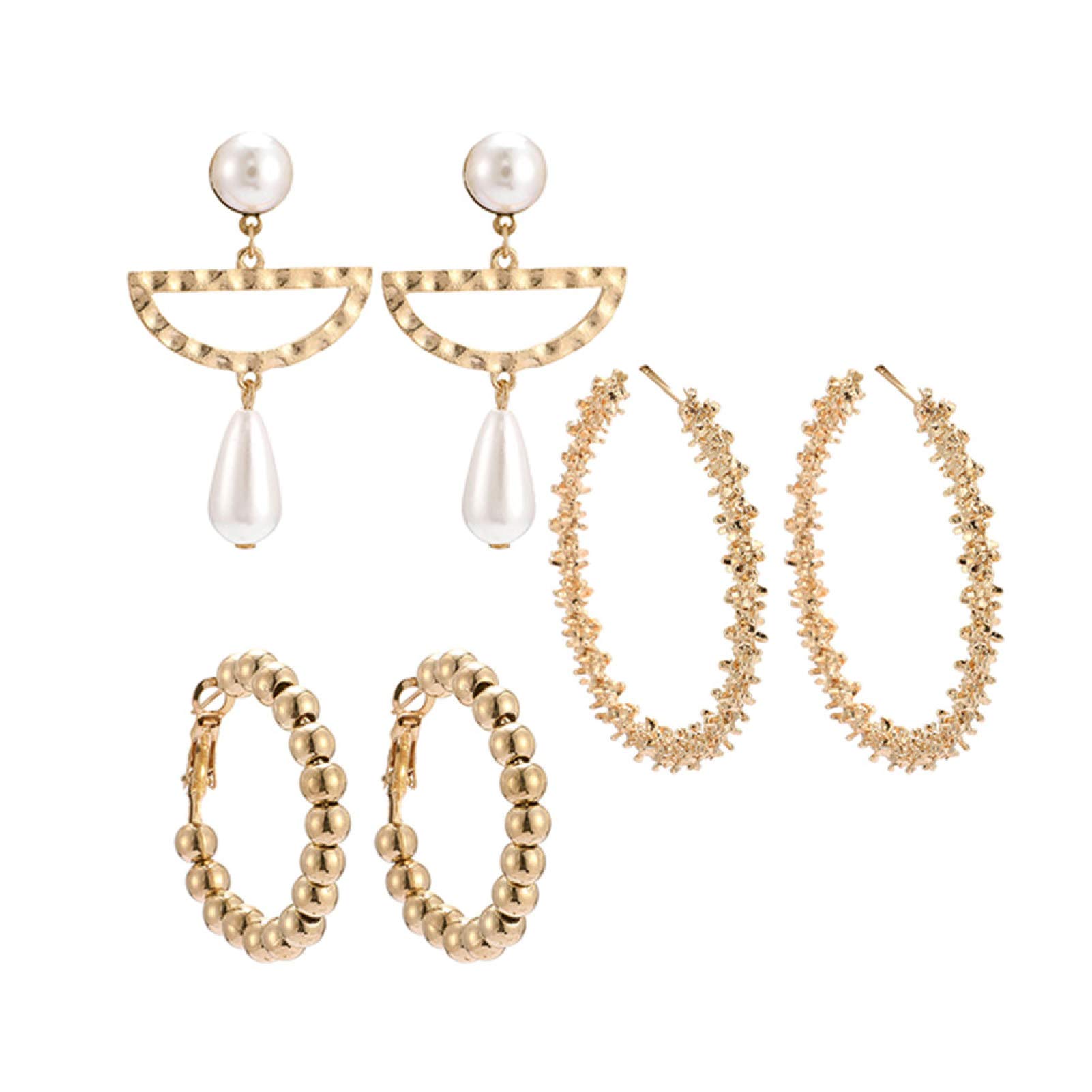 Qiguch66 Fashion Women's Faux Pearl Semicircle Hoop Earrings - 3 Pairs Elegant Stud Earrings Set for Women & Girls | Perfect Gift for Birthday, Party & Daily Wear