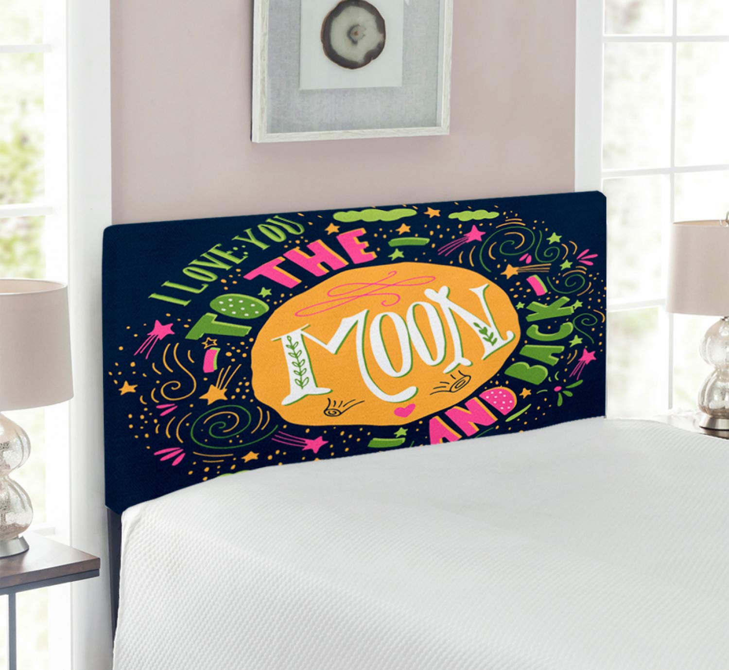 Ambesonne Romantic I Love You Headboard - Twin Size Upholstered Metal Bed Frame with Memory Foam, Multicolor Cloud Print for Couples & Kids Bedrooms | Perfect for Valentine's Gifts, Master Bedroom Decor & Nursery Design