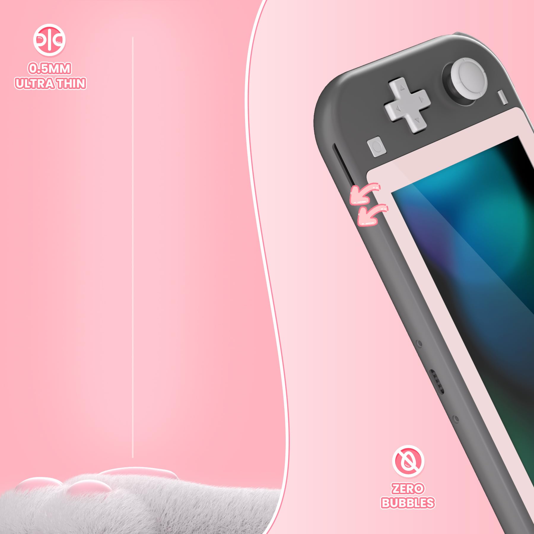 eXtremeRate Tempered Glass Screen Protector for Nintendo Switch Lite - Anti-Scratch & Anti-Fingerprint HD Clear Bubble-Free with Pink Border - Perfect for Gaming Protection & Travel Use