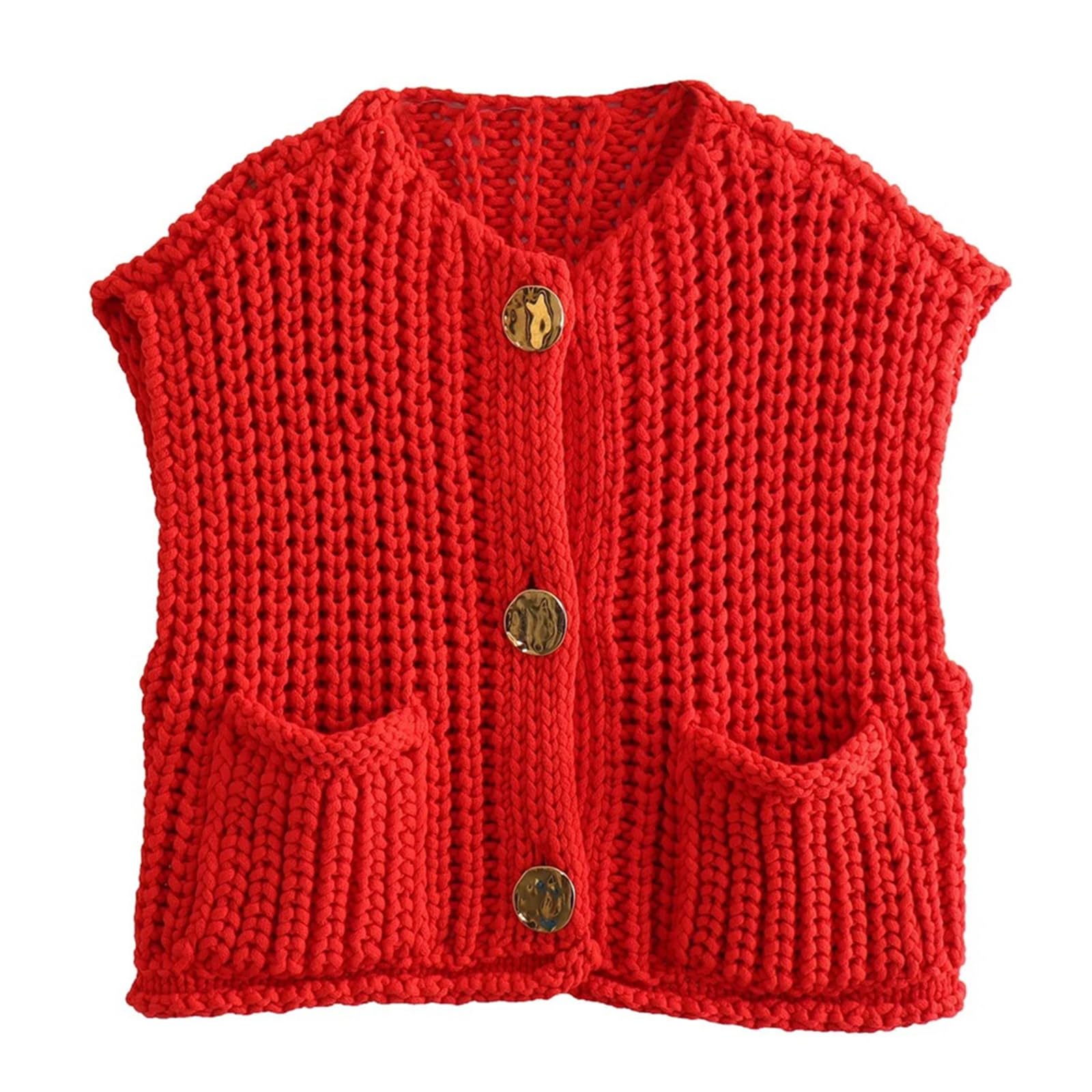 KEOMUD Women's Sleeveless Cropped Knit Cardigan 2025 | Casual Button Down Crochet Sweater Vest Tops with Pockets | Perfect for Spring/Summer Layering, Beach Cover-Up & Boho Fashion Outfits