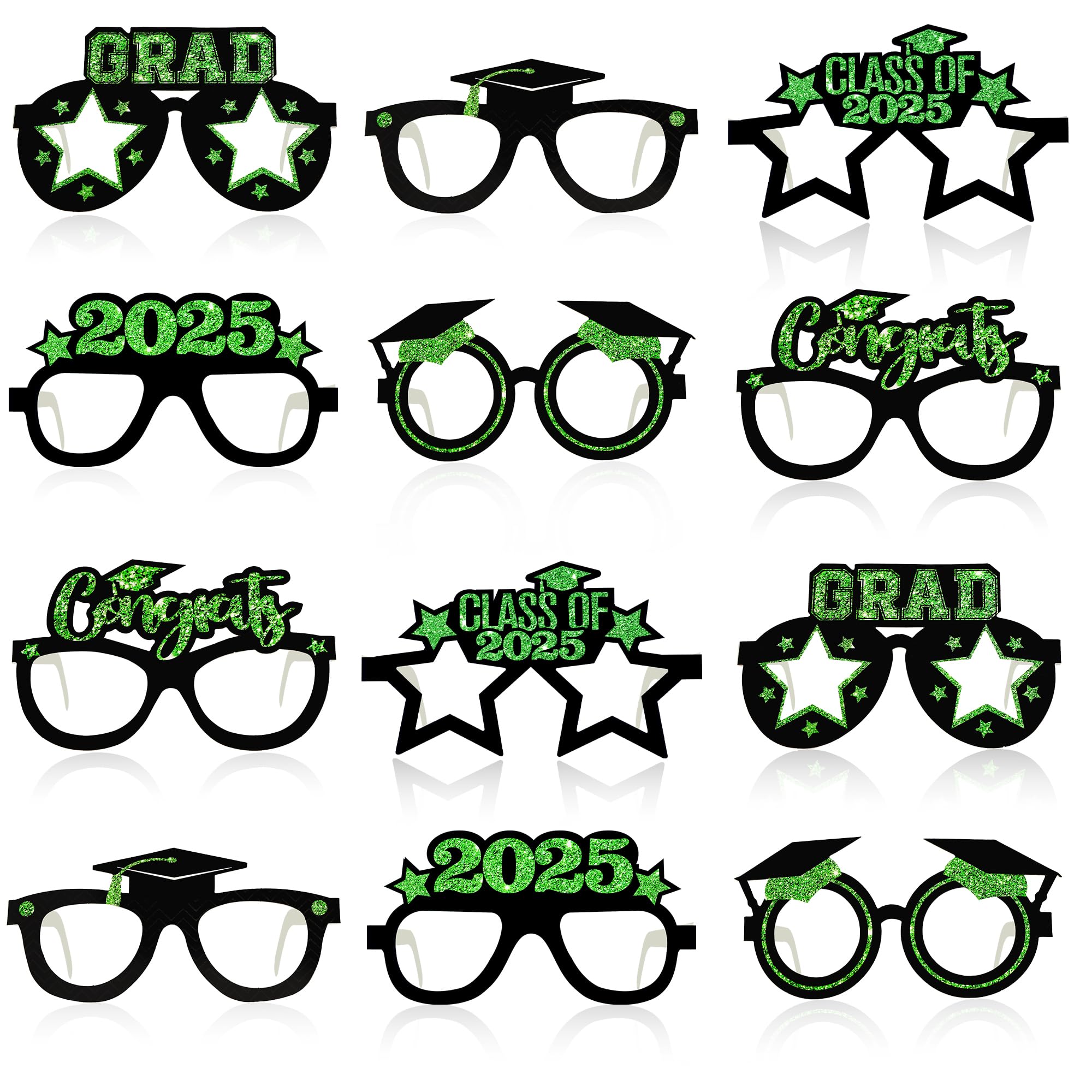 KatchOn Green Graduation Glasses 2025 - Pack of 12 | Class of 2025 Graduation Party Decorations & Photo Booth Props | Perfect for Graduation Ceremonies, Photo Shoots & School Celebrations