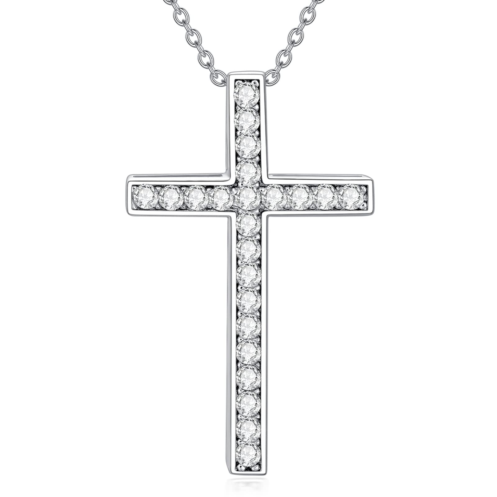 DIYA Moissanite Silver Cross Pendant Necklace for Women - Christian Religious Jewelry Gift for Baptism, Confirmation & First Communion (with Gift Box) | Perfect for Church, Weddings & Special Occasions