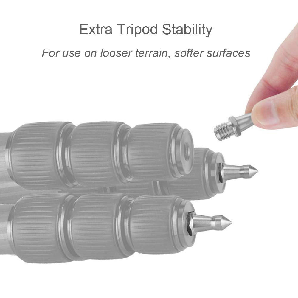 Foto&Tech Stainless Steel 3/8 Inch Foot Spikes for Tripods & Monopods - Compatible with Andoer, Benro, Gitzo, Induro, Kingjoy, Manfrotto, Weifeng, RRS - 16 Threaded for Soft/Loose Terrain (12mm x 33mm, 3-Pack) - Perfect for Outdoor Photography, Hiking & Wildlife Shooting