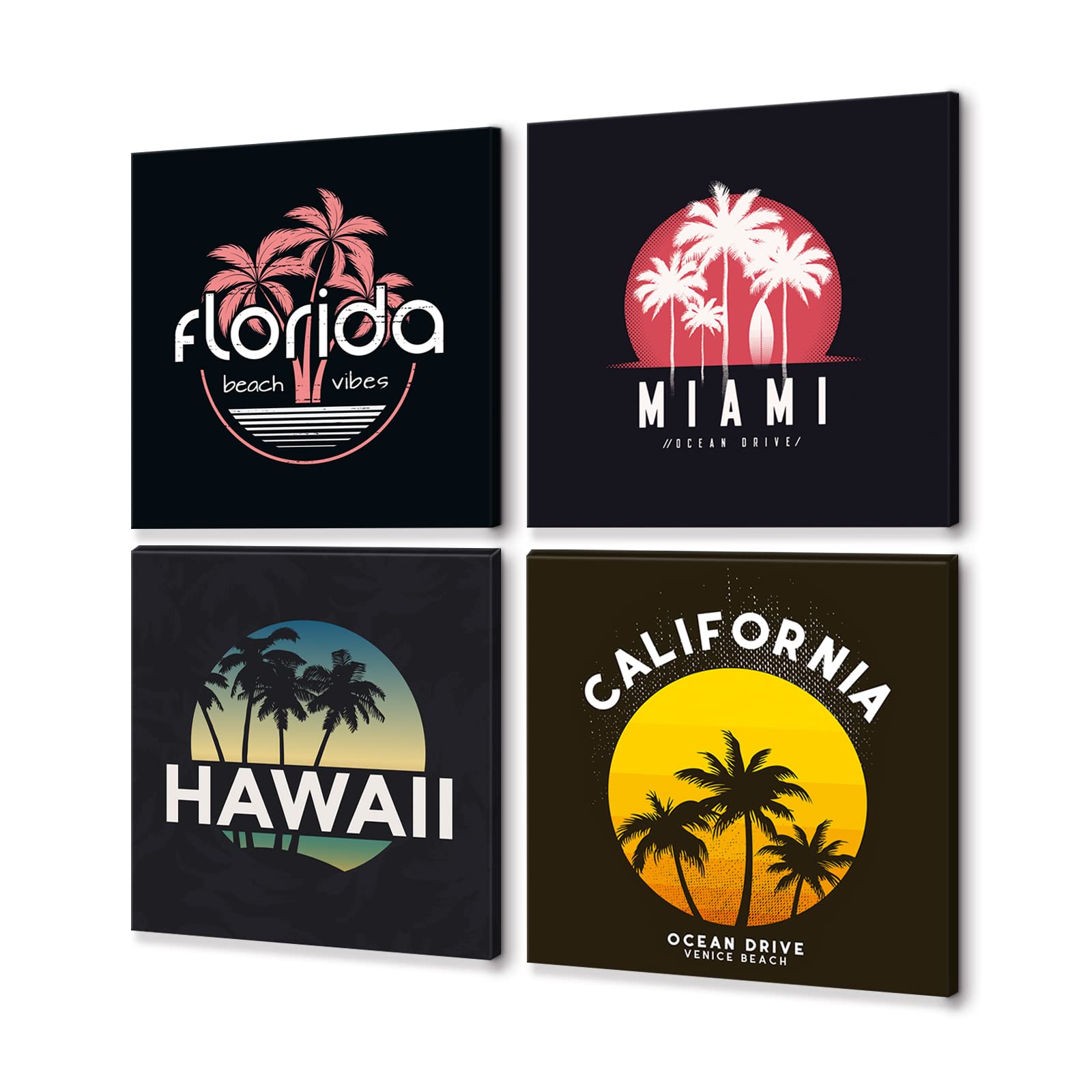 Vintage Travel Posters - Hawaii, Miami, Florida & California Wall Art Decor - Retro World Famous City Posters - Tropical & Surfing Wall Decor for Bedroom, Living Room, Office - Perfect for Beach House, Coastal & Boho Home Decor
