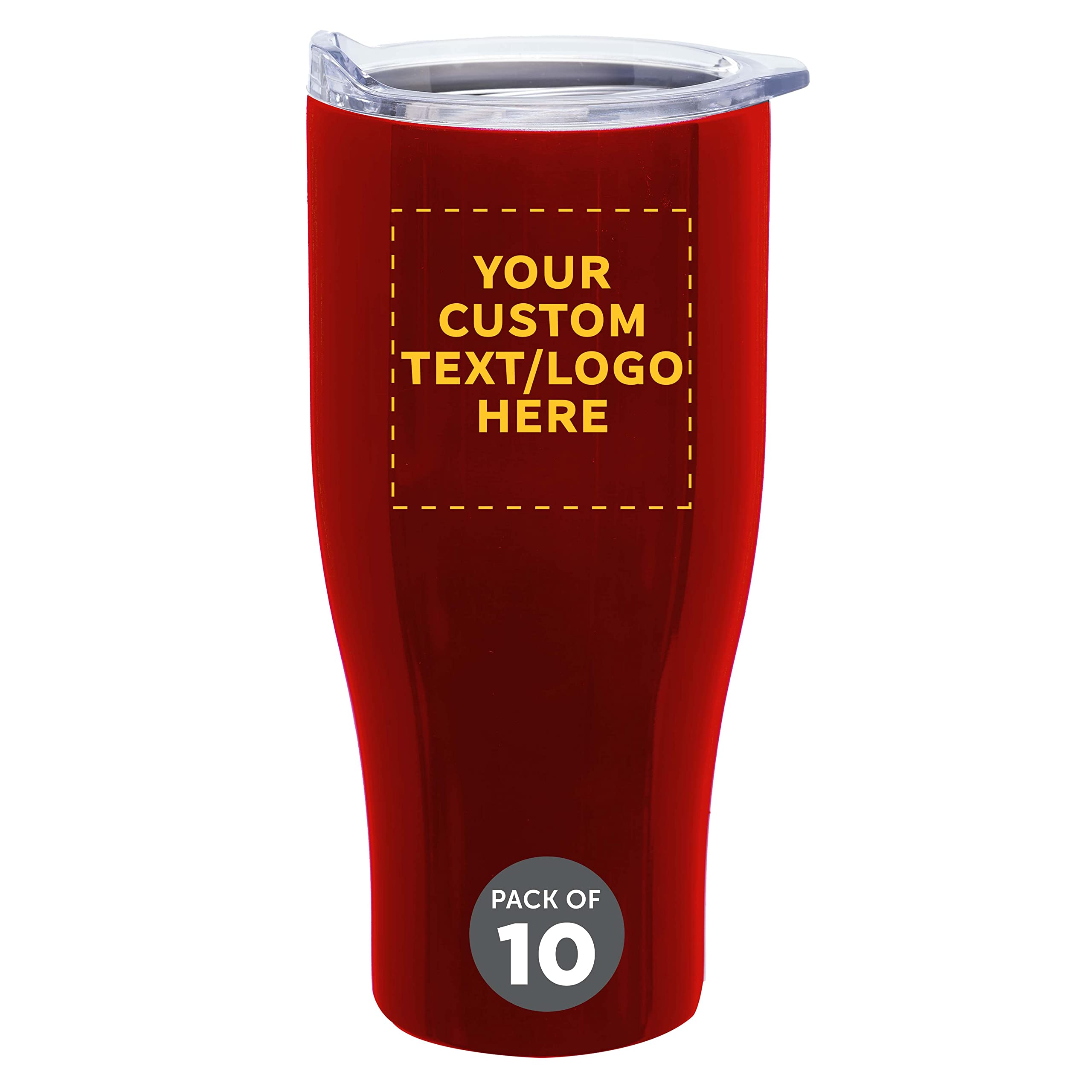 Custom Stainless Steel Travel Mugs 27oz (Set of 10) - Personalized Bulk Coffee Cups for Hot & Cold Beverages - Vacuum Insulated, Durable & Leak-Proof - Ideal for Office, Camping, Gifts & Daily Use - Red