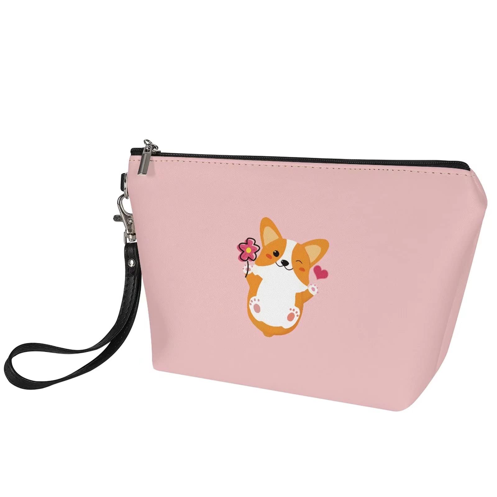 Cute Corgi Print Travel Makeup Bag for Women - PU Leather Cosmetic Organizer with Zipper - Perfect for Toiletries, Travel Essentials & Daily Use at Home, Work or Vacation