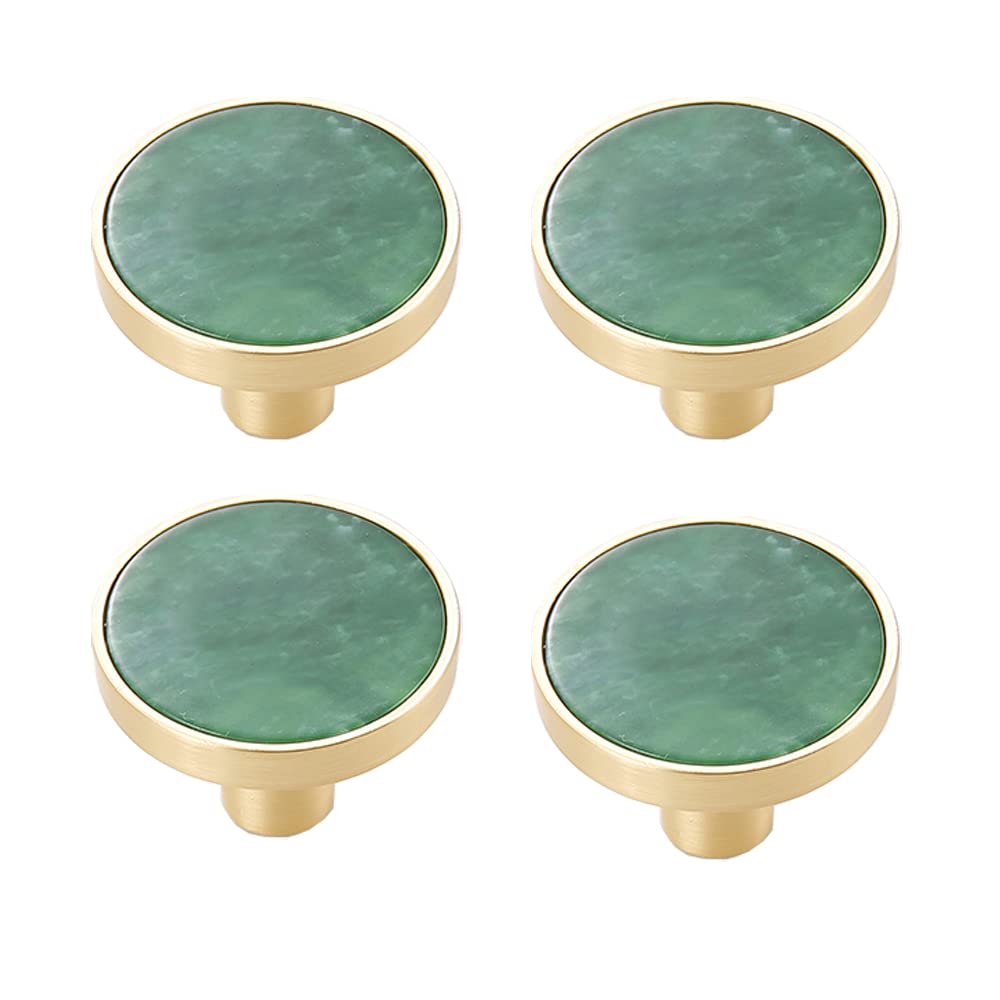 Kids Cabinet Knobs - Clover Brushed Brass Drawer Pull Handles for Kitchen, Bathroom & Dresser (4-Pack, Round Green) - Perfect for Nursery, Playroom & Kids Furniture Decor