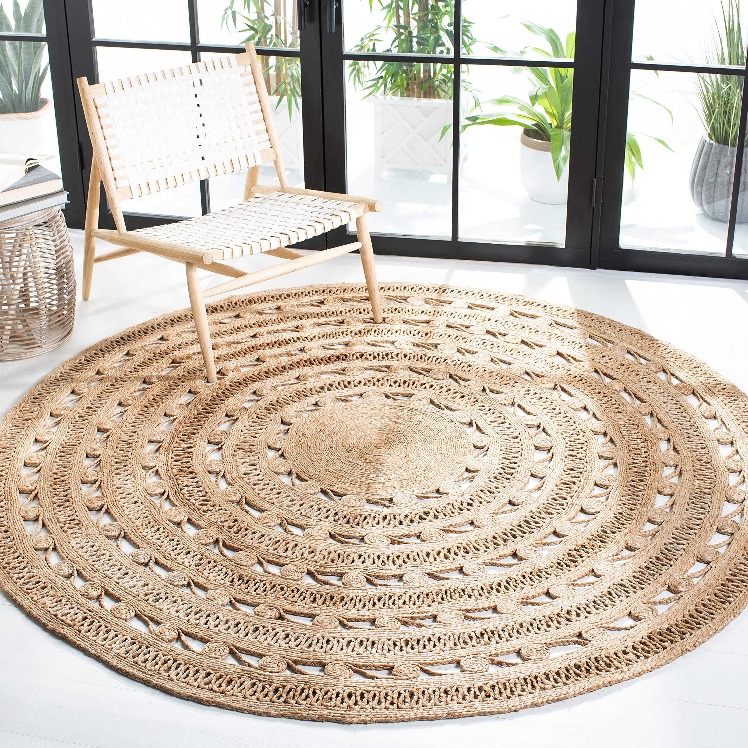 SAFAVIEH Handmade Boho Jute Area Rug 7' Round - Natural Fiber Farmhouse Rug for Living Room, Bedroom & Boho Decor | NF169A