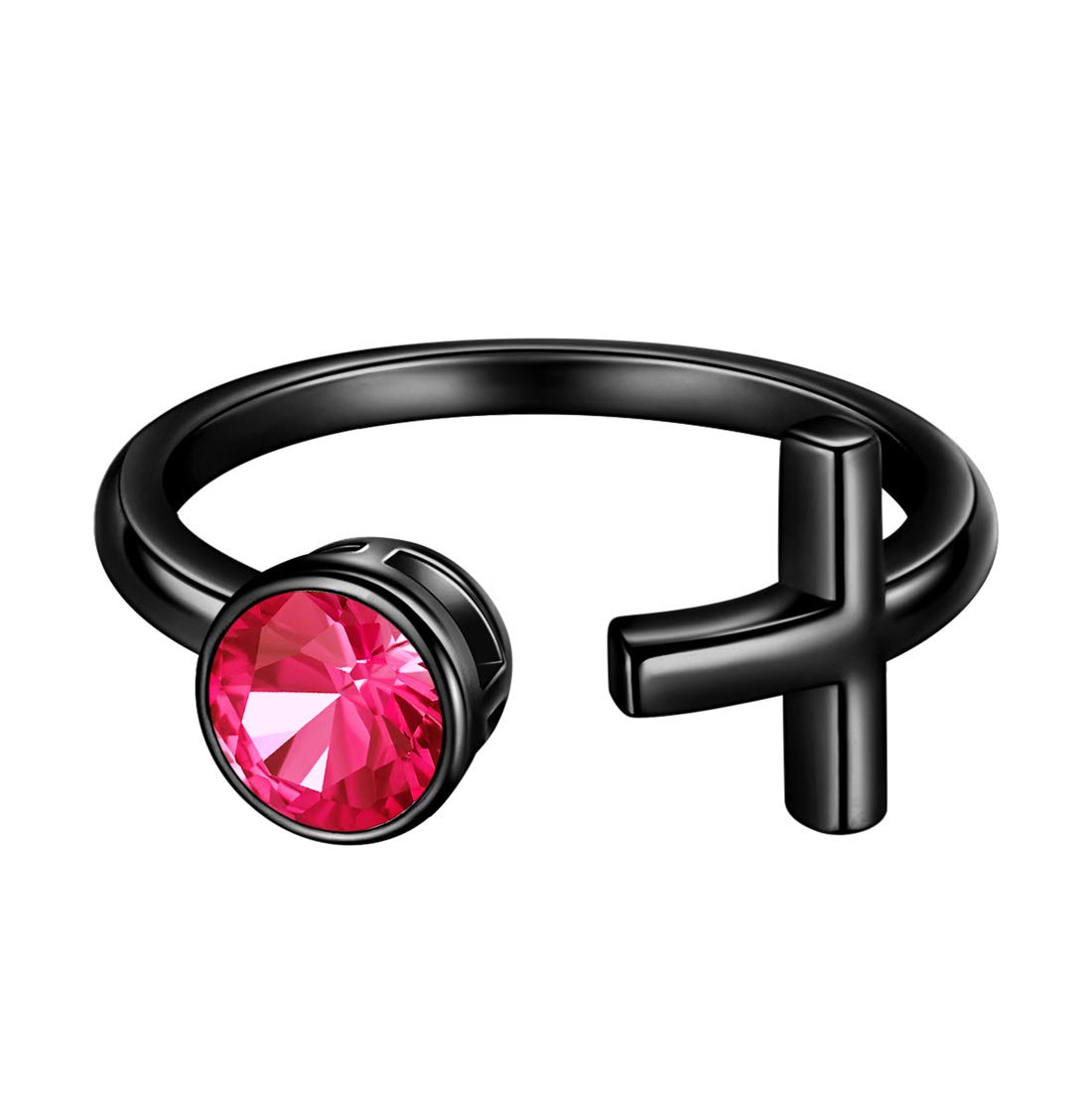 Birthstone Cross Adjustable Ring - Sterling Silver/18K Gold/Black Gun Plated Open Ring | Personalized Birthday Gift Jewelry for Women & Girls | Perfect for Daily Wear, Special Occasions & Gifting KR0059