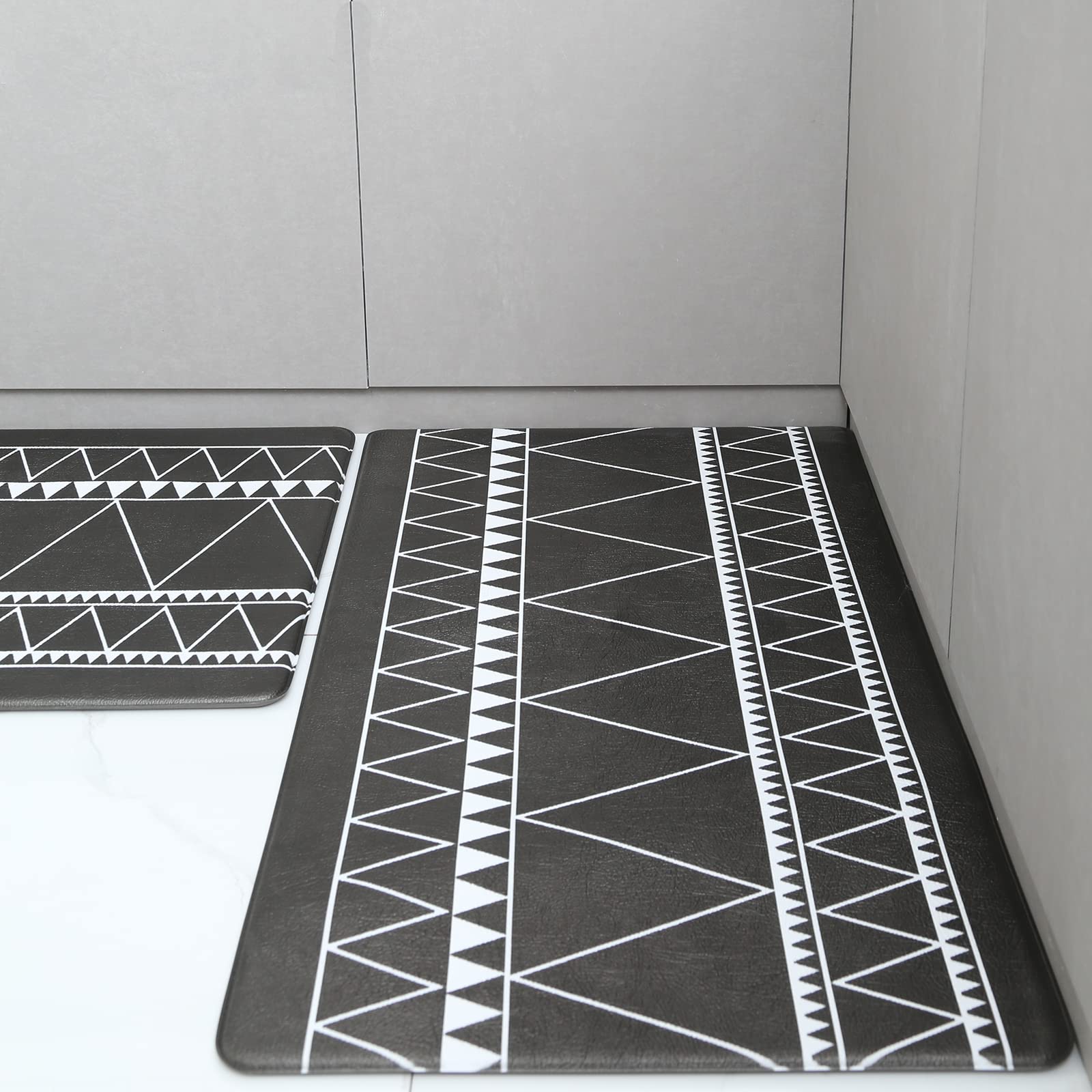 ZebraSmile Set of 2 Boho Anti-Fatigue Kitchen Mats - Non-Slip Waterproof Cushioned Floor Rugs (17x32 Inches, Black) for Comfortable Standing While Cooking & Dishwashing - Perfect for Farmhouse, Modern & Boho Style Kitchens