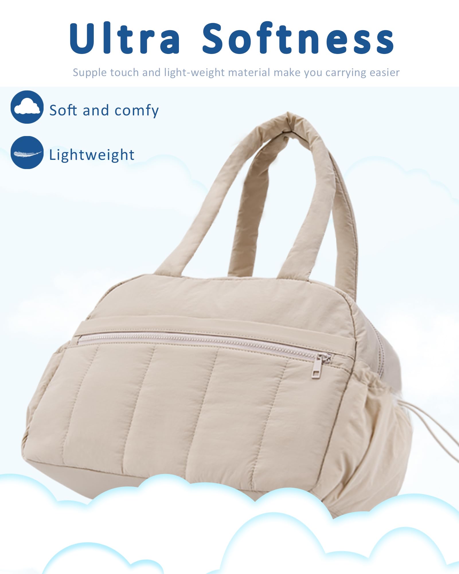 **Puffer Duffle Weekender Bag for Women - Travel, Gym & Hospital Use with Laptop Compartment & Wet Pocket - Airplane Carry-On Approved**    *(Perfect for weekend getaways, gym sessions, hospital visits, and hassle-free air travel!)*