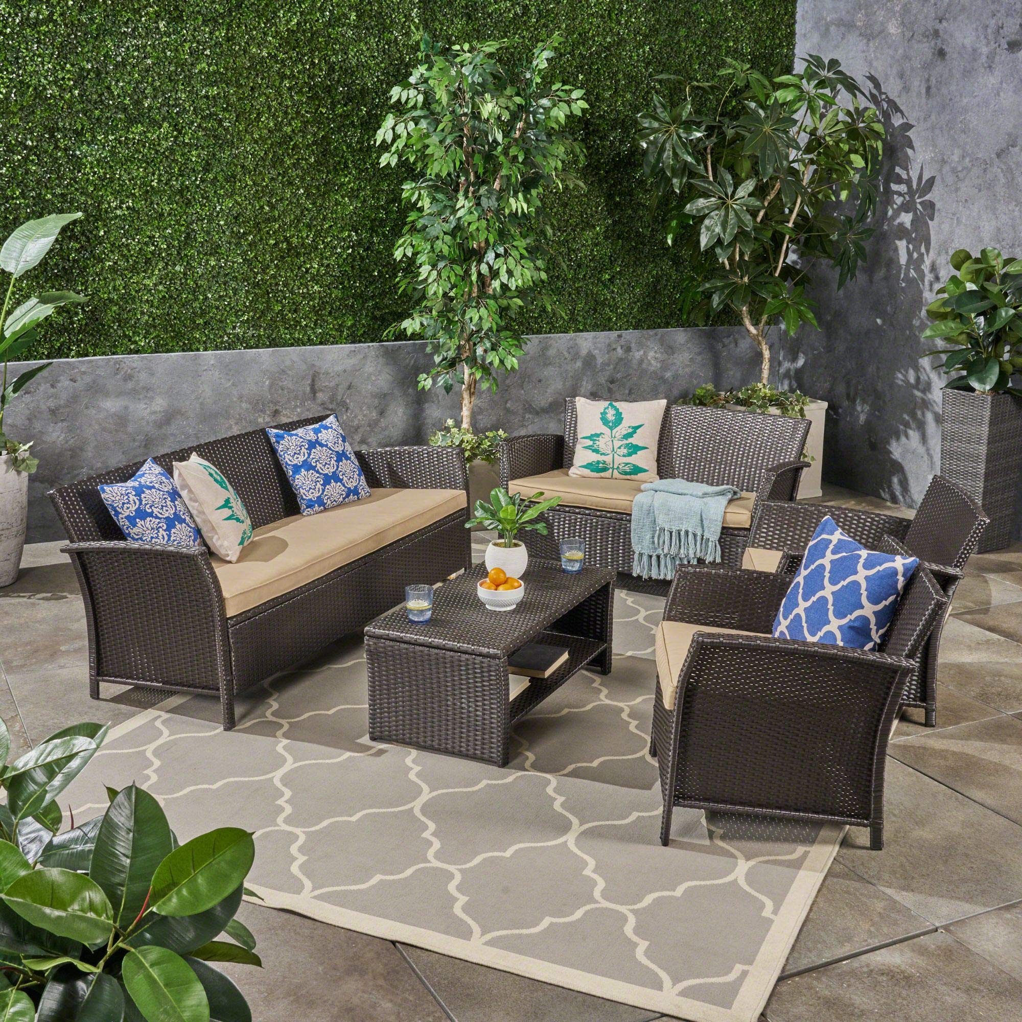 5-Piece Brown Outdoor Patio Furniture Set with Cushions - 73.25