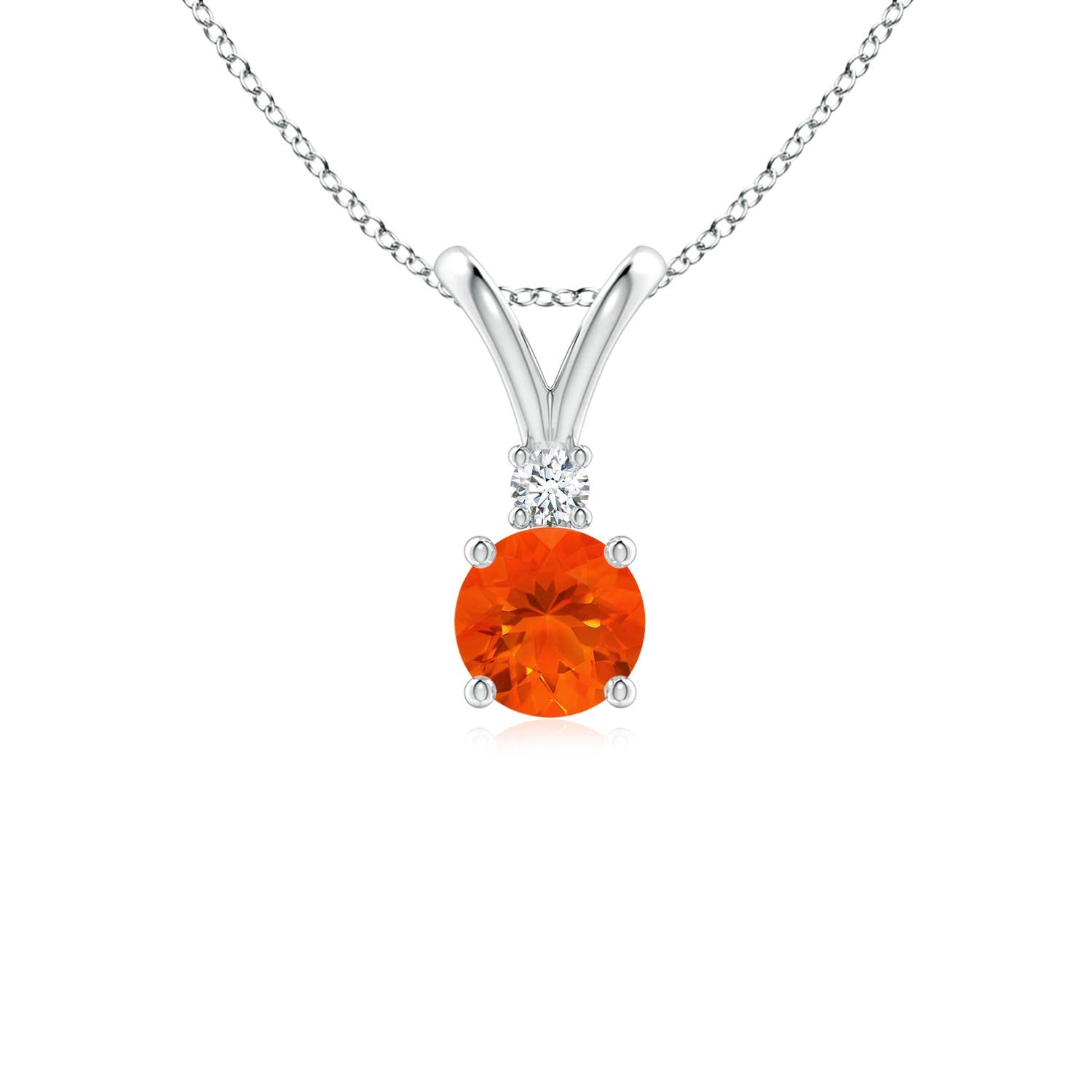Natural Round Fire Opal Solitaire Pendant with Diamond Accents in Sterling Silver, 14K Gold & Platinum - Elegant Jewelry Gift for Women | Perfect for Birthday, Engagement, Anniversary & Wedding Occasions | Ideal for Everyday Wear, Date Nights & Special Events