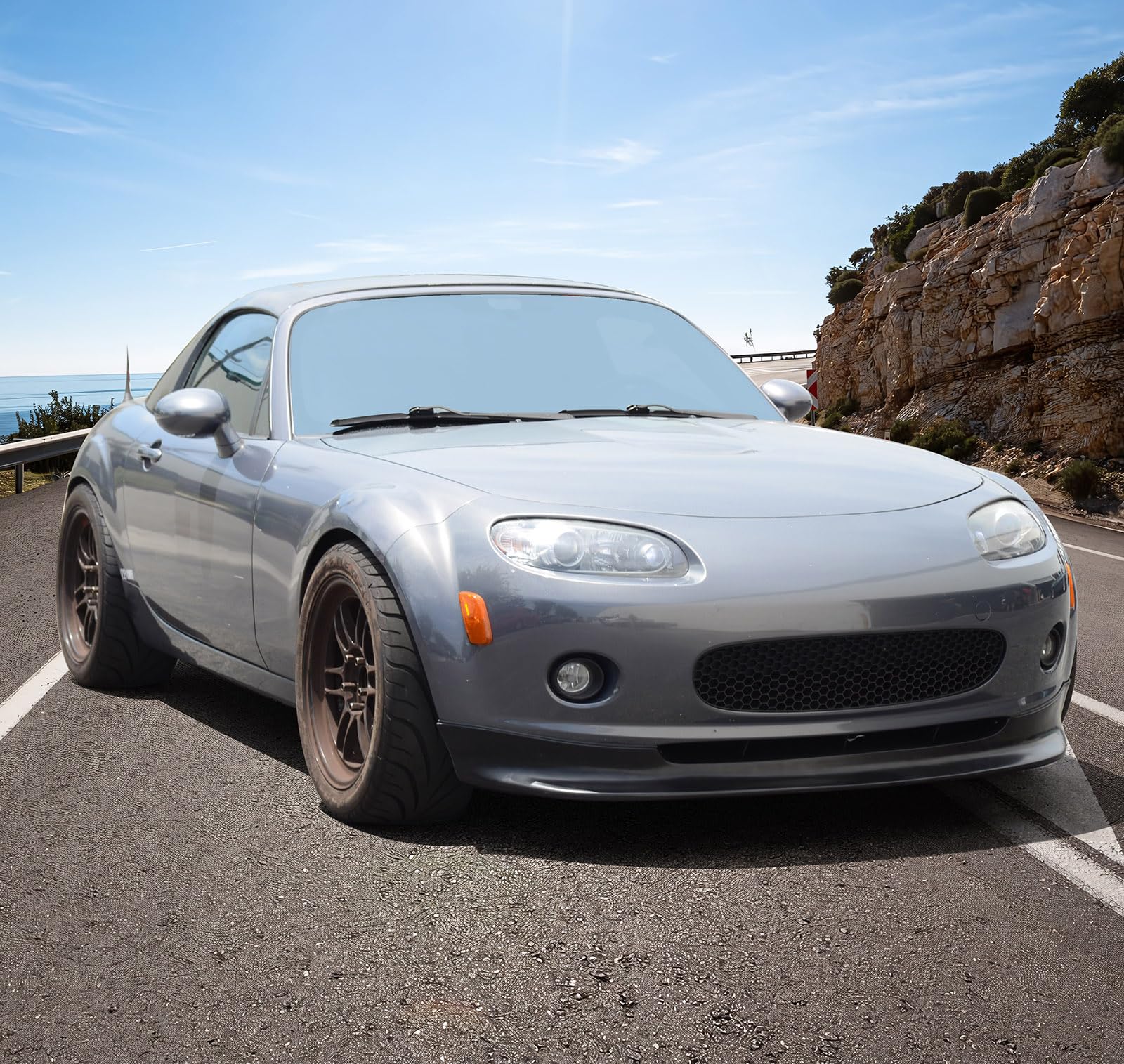 IKON MOTORSPORTS GV Style PU Black Front Bumper Lip Spoiler Splitter for 2006-2008 Mazda MX-5 Miata - Enhances Aerodynamics & Sporty Look for Street Racing & Car Shows