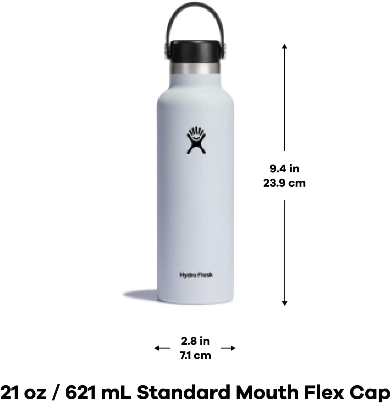 Hydro Flask Stainless Steel Standard Mouth Water Bottle with Flex Cap - 18oz, 24oz, 32oz Sizes - Double-Wall Vacuum Insulation Keeps Drinks Cold 24 Hours - BPA Free, Leak Proof - Perfect for Hiking, Gym, Work & Outdoor Activities