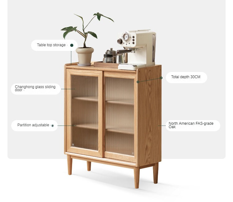 Solid Oak Wood Sideboard with Sliding Doors - Stylish Storage for Dining Room, Living Room, or Entryway